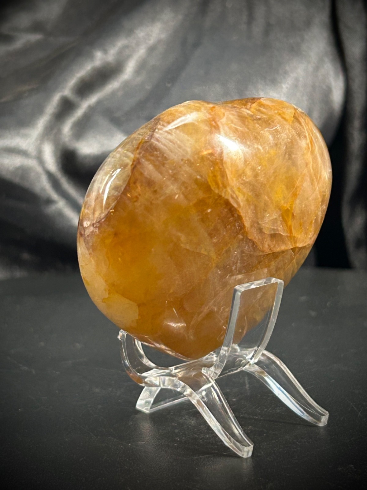 2.71″ Hematoid (Golden Healer) Quartz Heart With Acrylic Stand 7oz (198 grams)