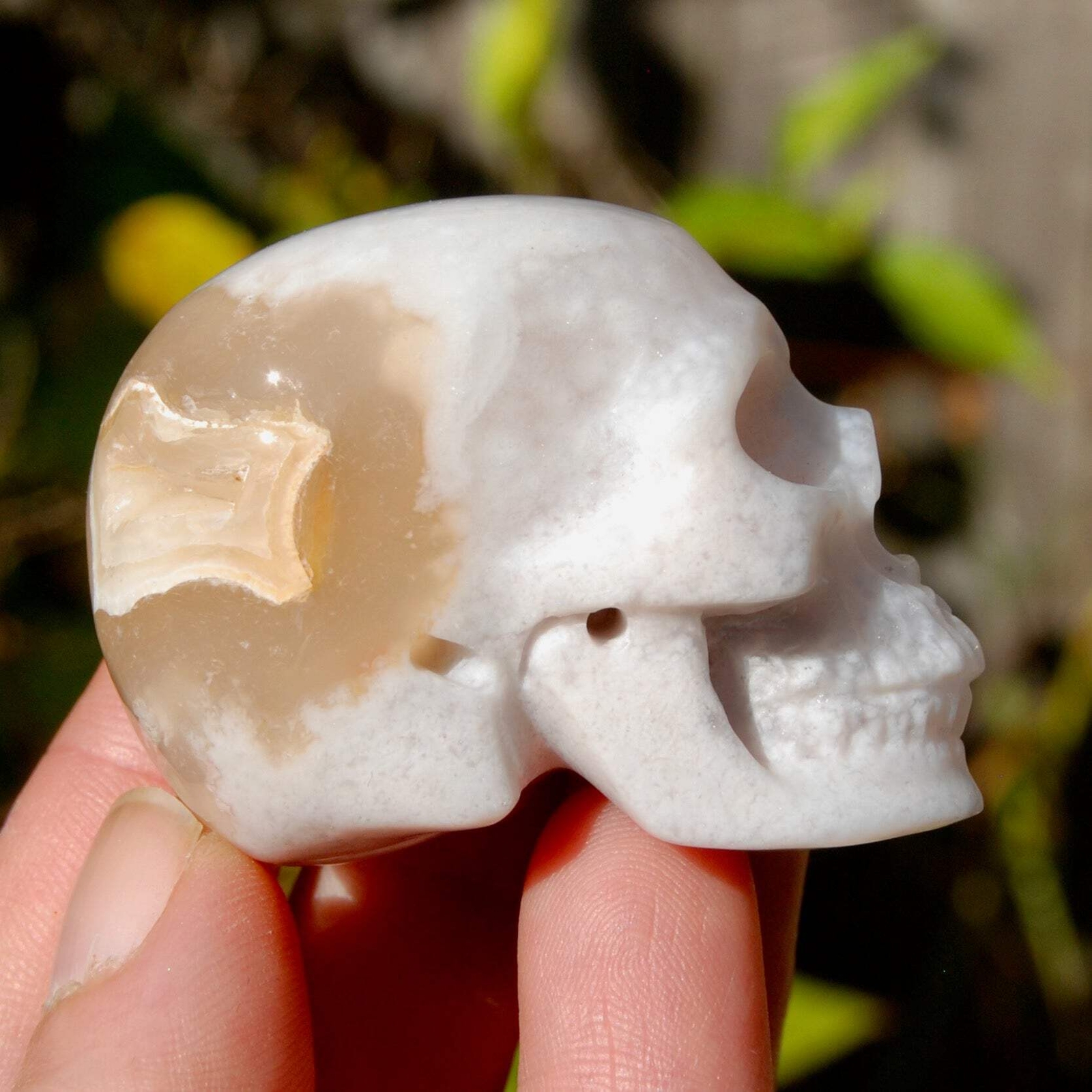 2in Sakura Flower Agate Carved Crystal Skull