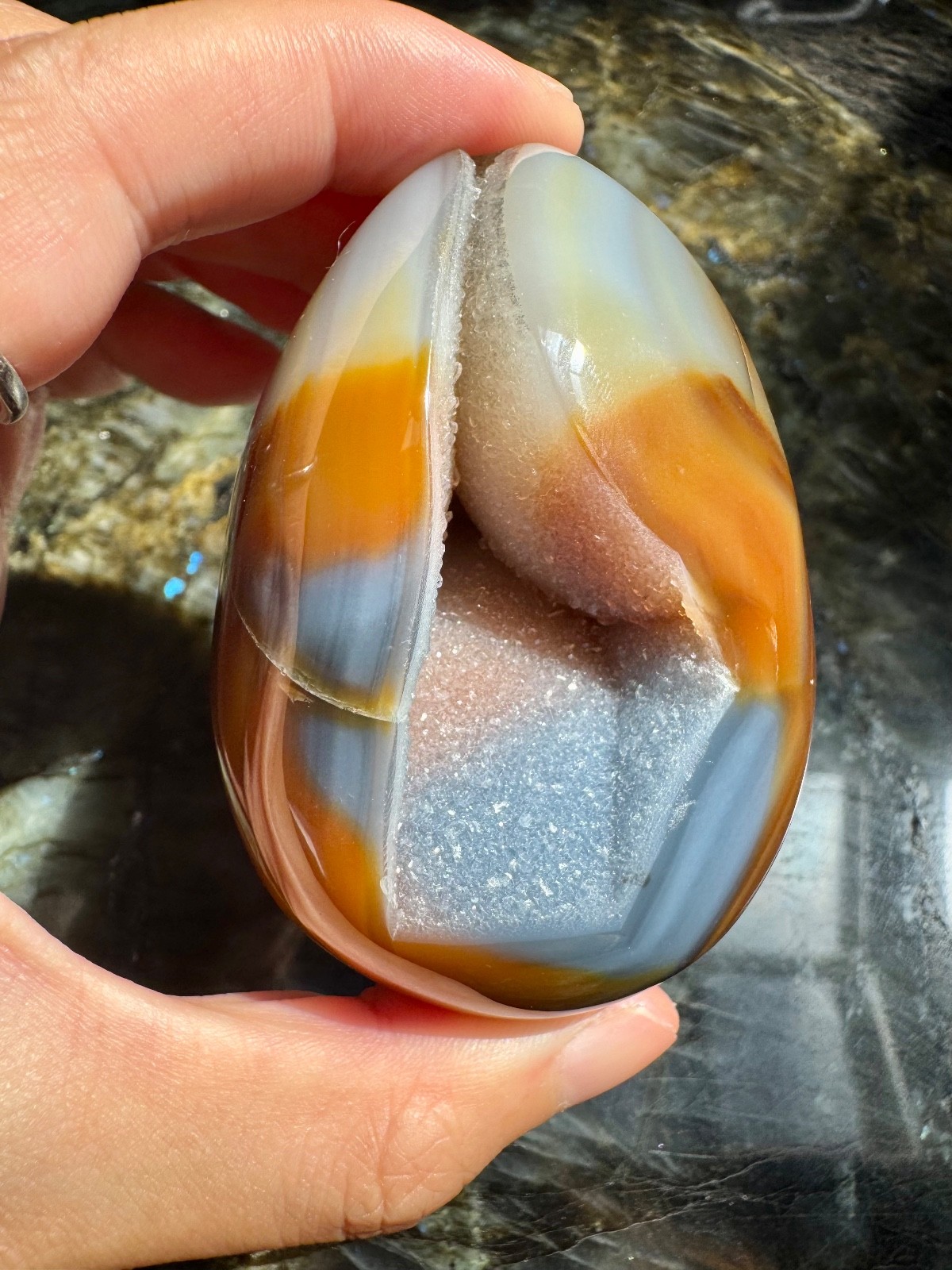 Rare Brown and Blue Druzy Agate Egg from Brazil | Natural Sugar Druzy Agate Egg
