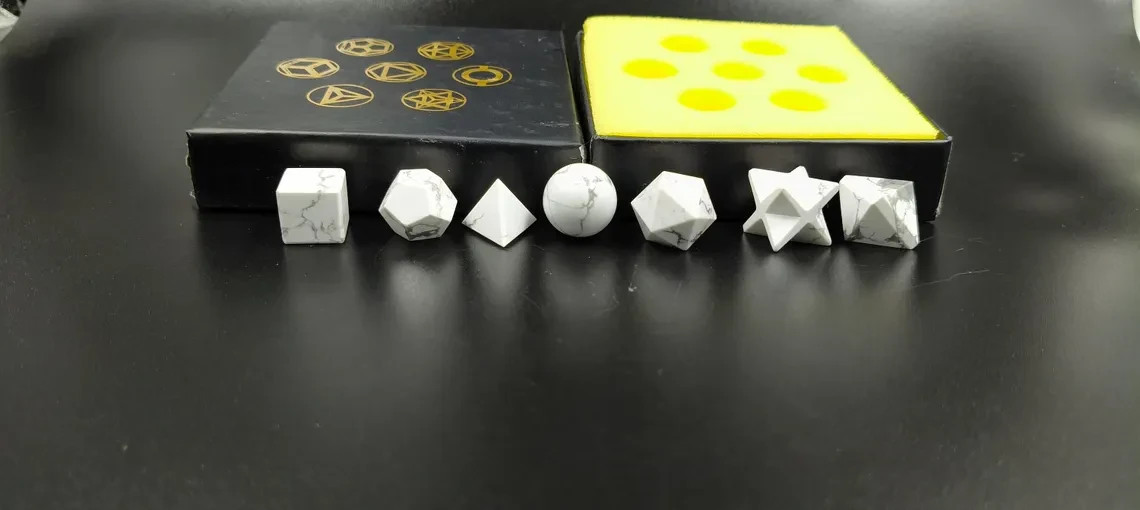 Natural Howlite 7 Platonic Solids Sacred Geometry Crystal Set Reiki Gift