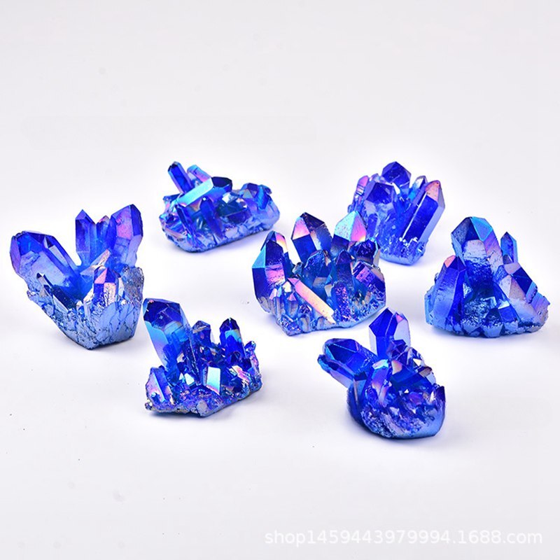 50g Natural Aura Blue Titanium Ore Stone Quartz Crystal Cluster Energy Specimen