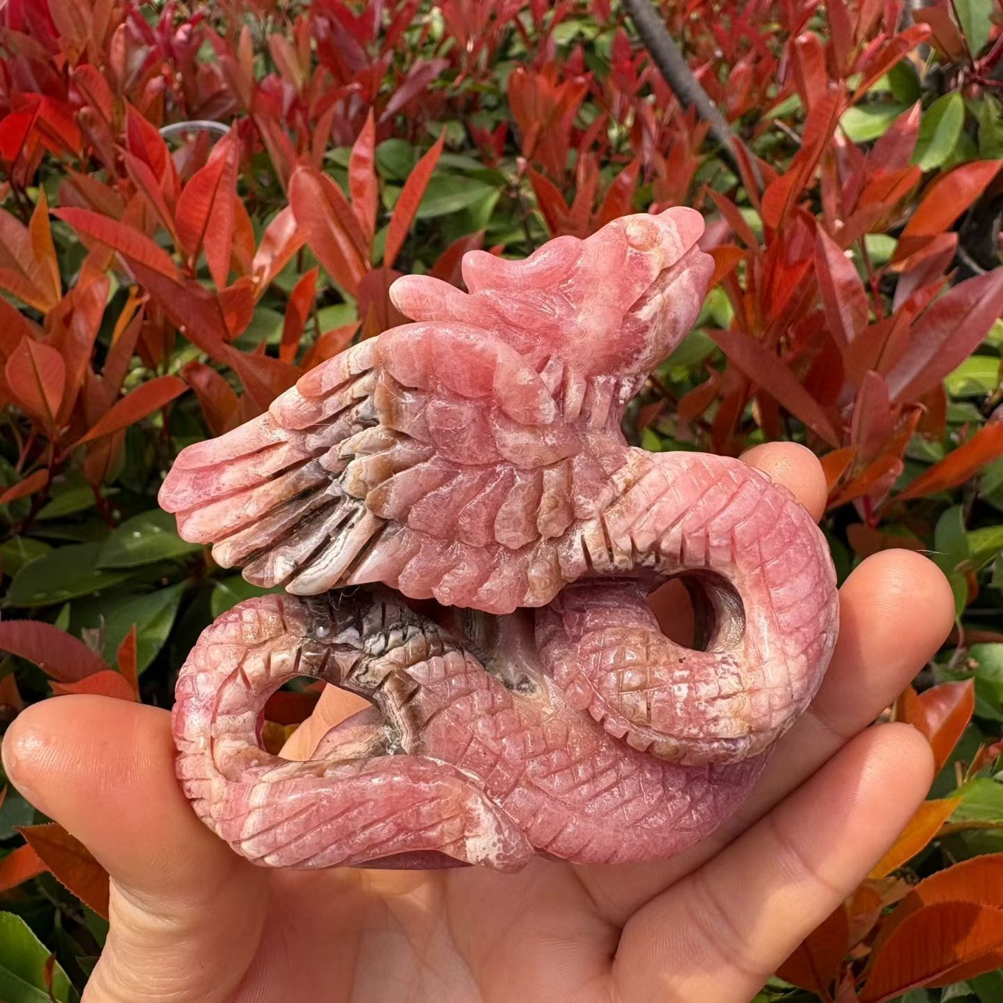 449g Natural Rhodochrosite Quartz Carved nine-tailed fox Crystal Reiki Healing