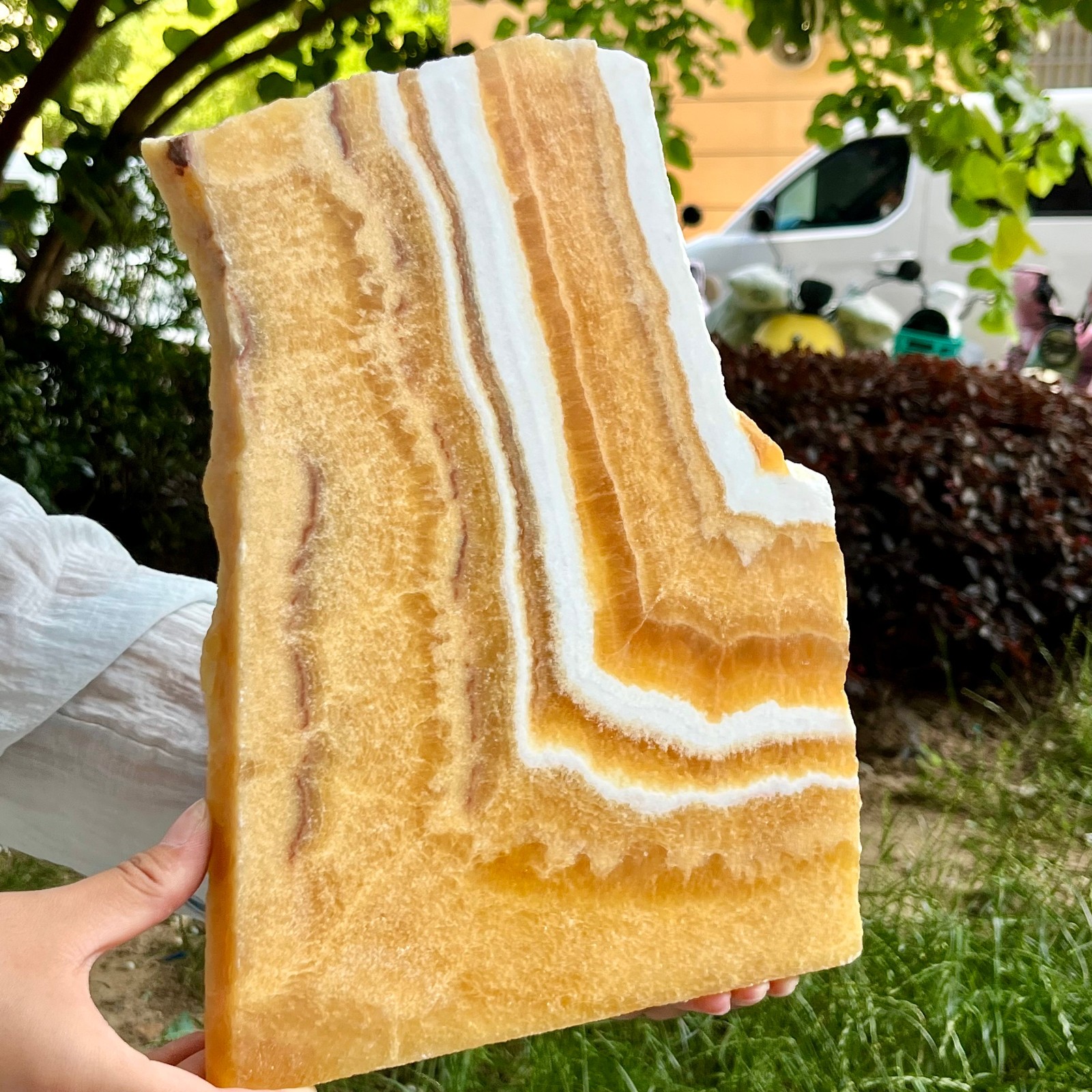 4.9 lb Natural Yellow Calcite Double Sided Polished Crystal Slab Raw
