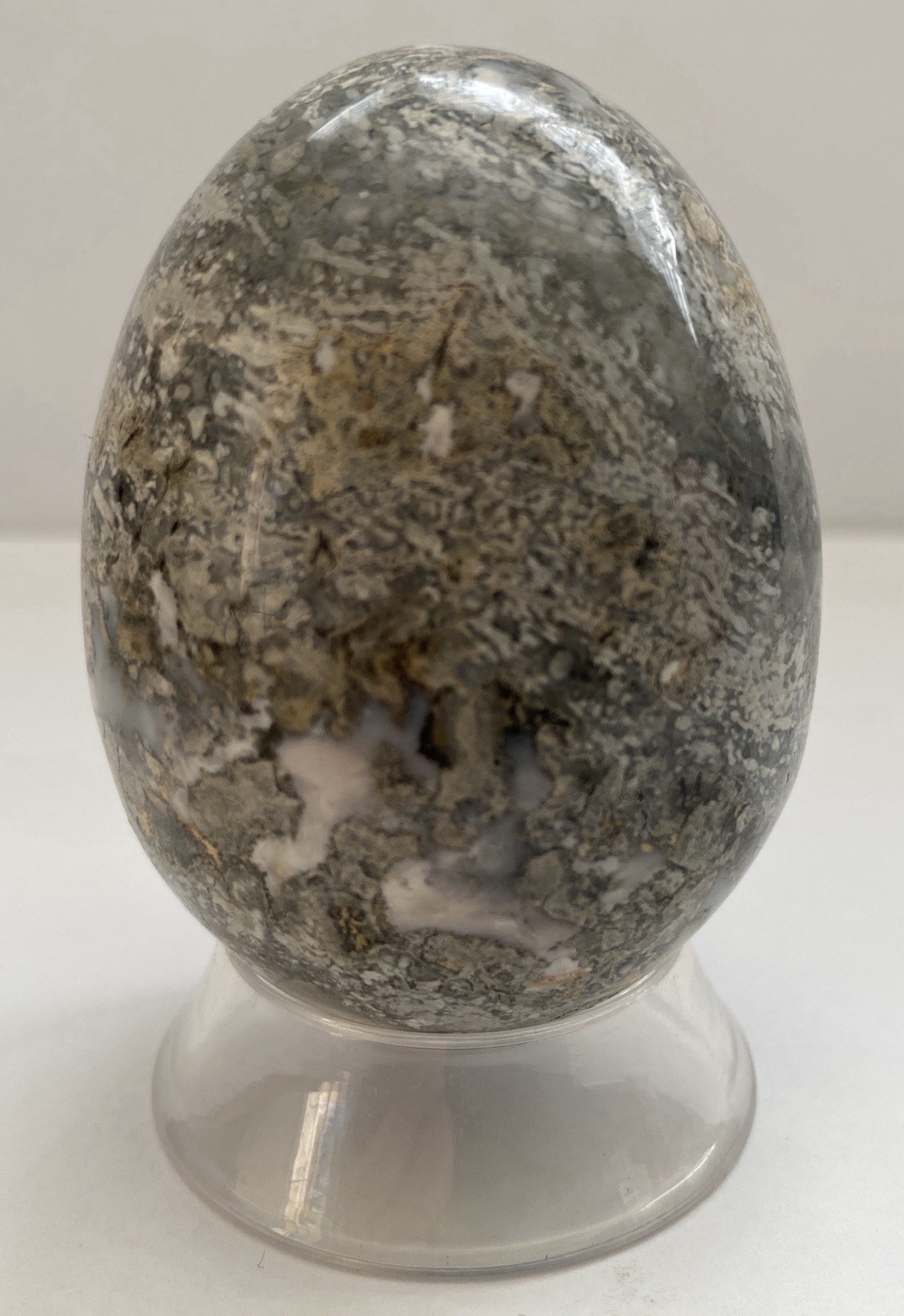 Natural Onyx Stone Egg With Stand Hand Polished Banded Agate Calcite Crystal