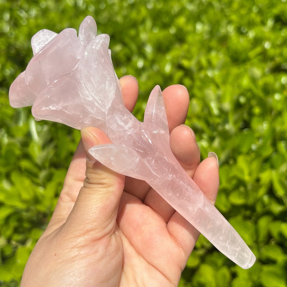 Natural Rose Quartz Flower Skull Crystal Carved Rose Skull Healing Gift 1pc