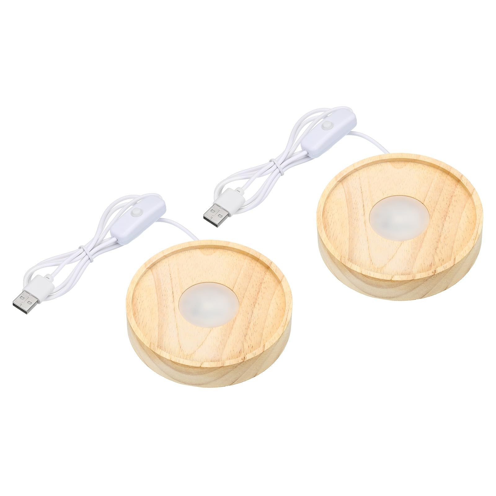 4 Inch Wooden LED Light Base, 2pcs Wood Light Display Base Stand Lighting wit…