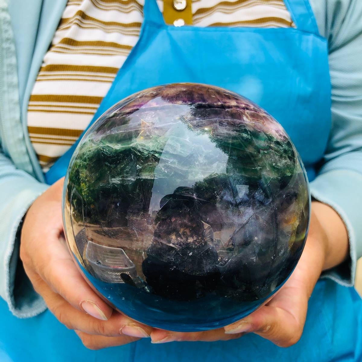 6.13LB Natural Crystal Rainbow Fluorite Sphere Display Ball Reiki Healing