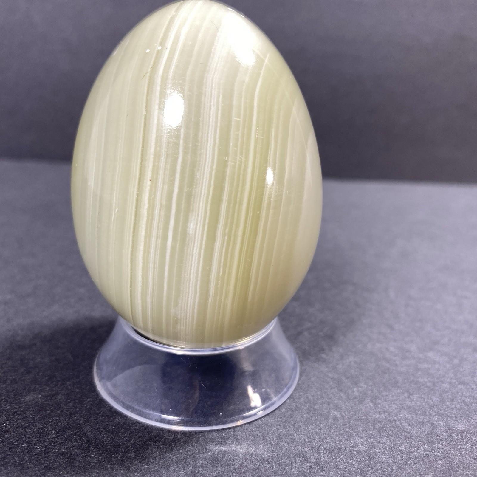 Natural Onyx Stone Egg With Stand Hand Polished Banded Agate Calcite Crystal