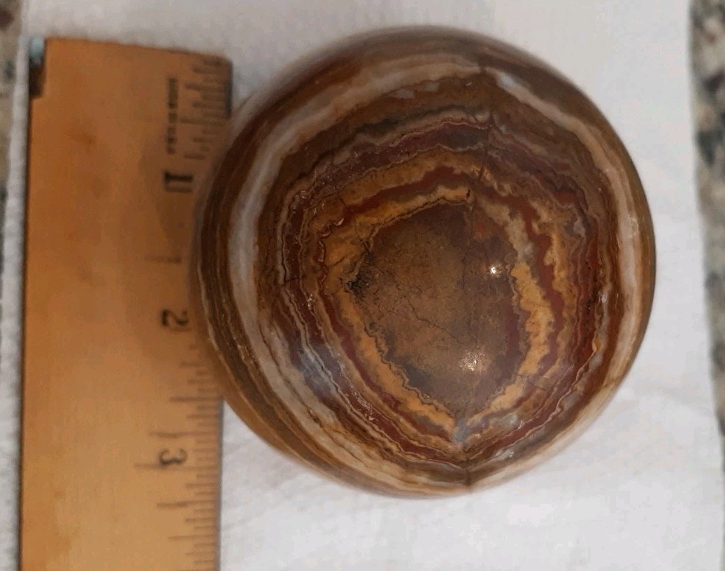Banded Onyx Sphere Brown Tone Polished Stone Orb 3″ With Wood Stand