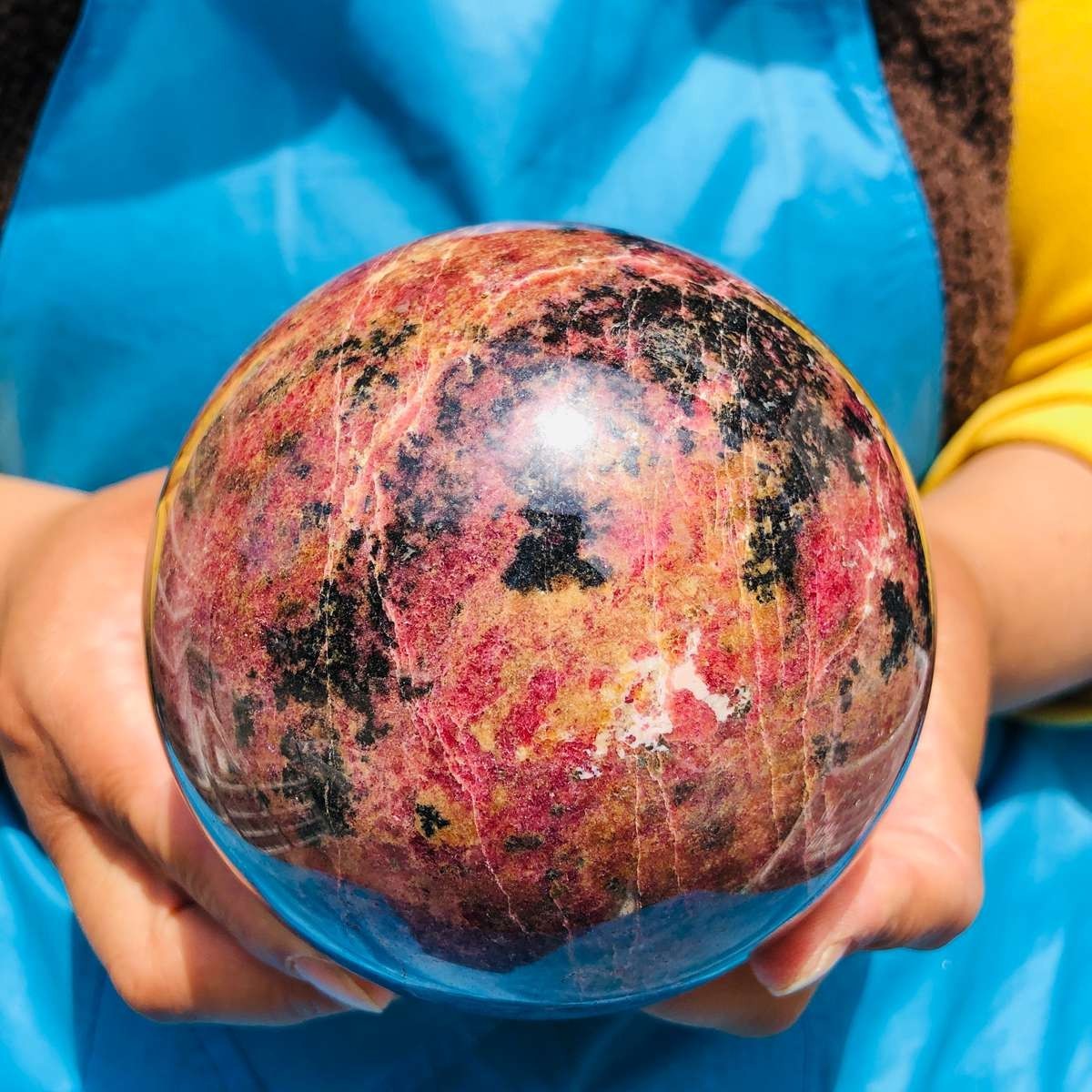 4.75 LB Natural Rhodonite Crystal Sphere Pink Black Healing Gem Stone 4775
