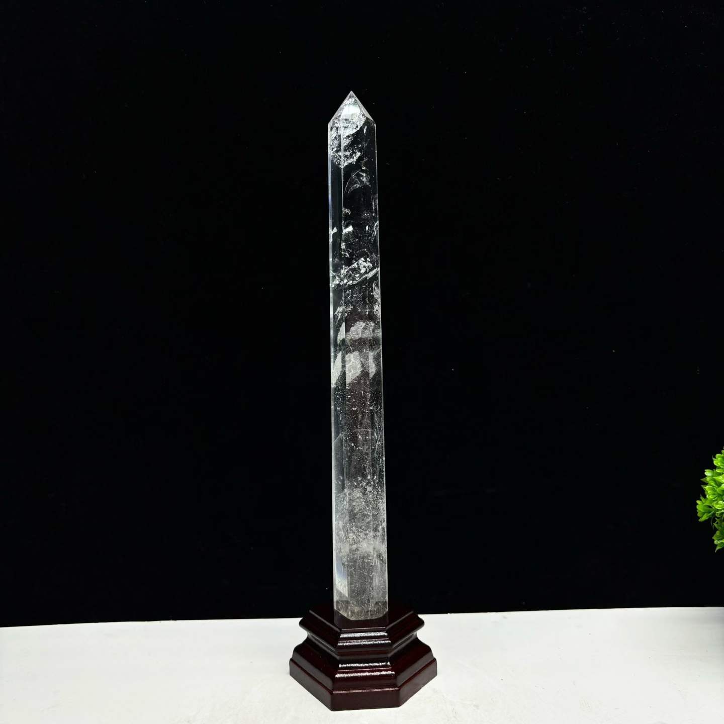 430g Natural White Quartz Obelisk Crystal Energy Tower Reiki Decor+Stand