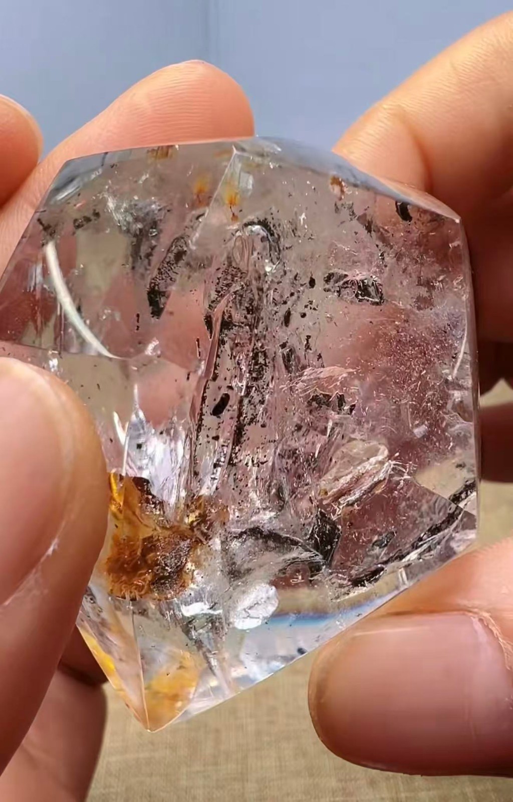 55*49*36mm Natural Enhydro Quartz diamond Moving Water Drop specimen Palm Reiki