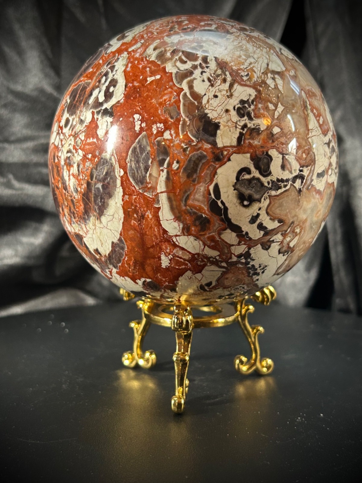 4.36″ Big Money Agate Sphere With Metal Stand 3lb 14.7oz (1777 grams)