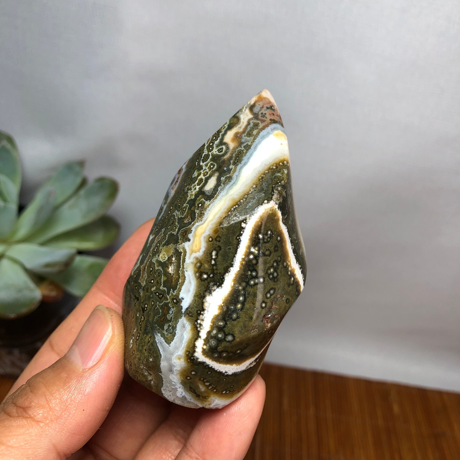 Natural Ocean Jasper torch Hand carve polish/rough Crystal free standing A7188
