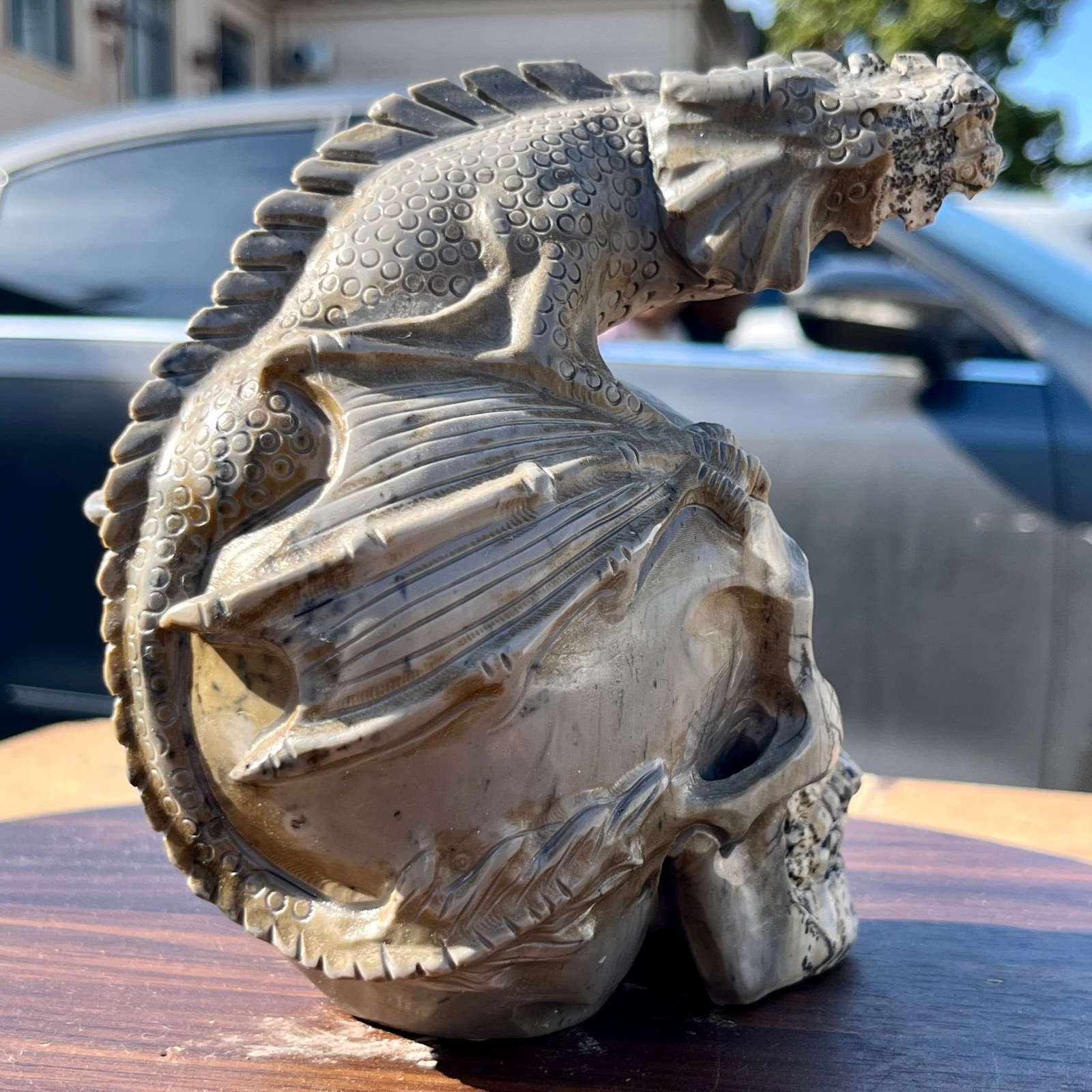 Gothic Crystal Dragon Skull Statue Carved Dark Fantasy Decor Ornament 3.6 lb