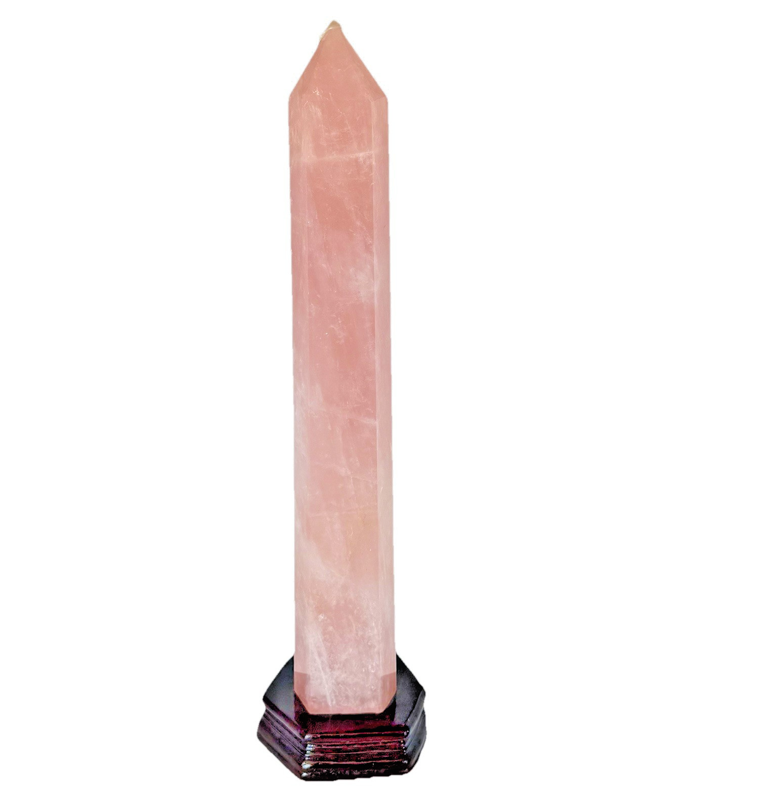 19.5” Rose Quartz 8 Lb. Crystal Tower High Quality Rich Pink Color Wood Stand