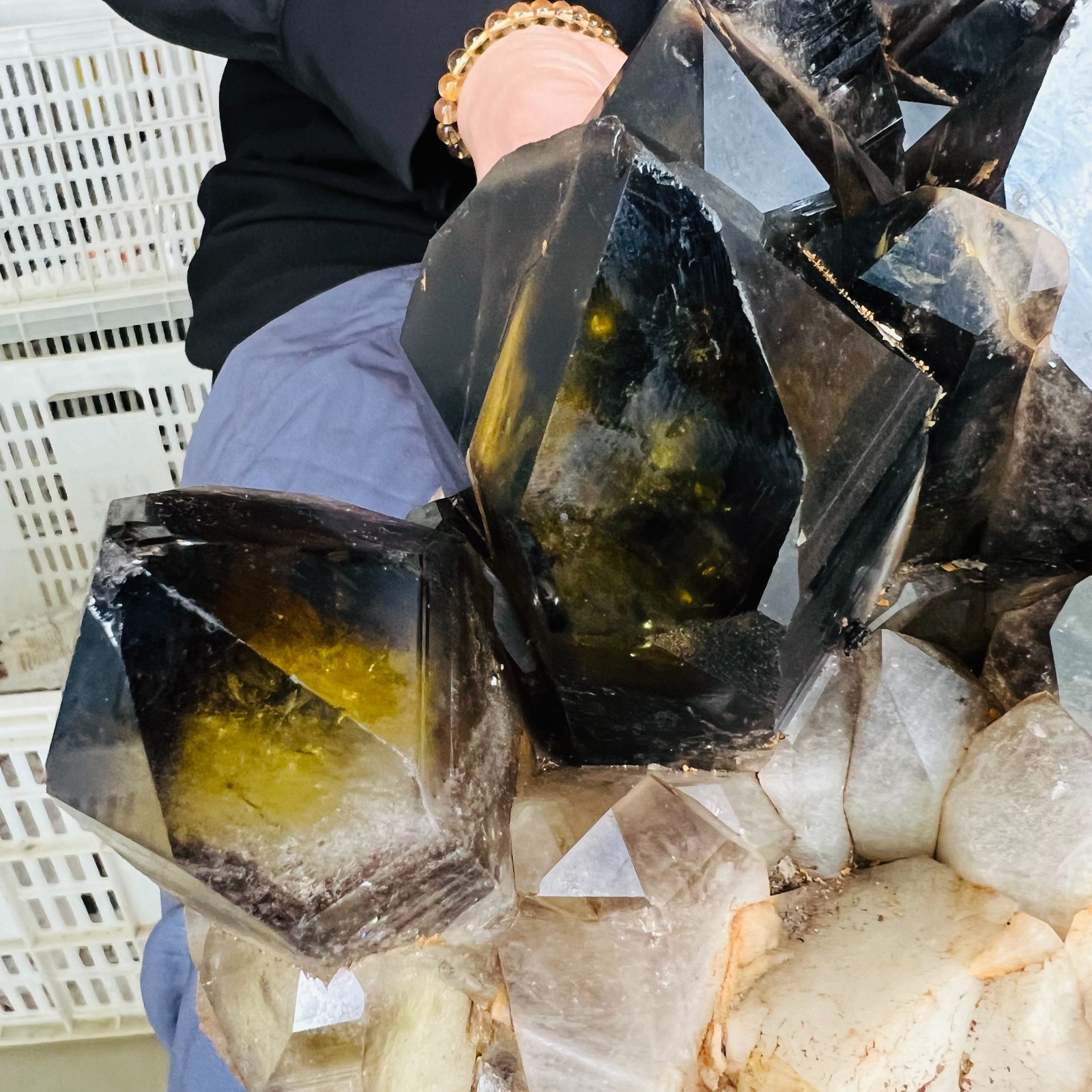14.3LB natural Crystal black yellow clusters Aura Quartz Crystal Healing