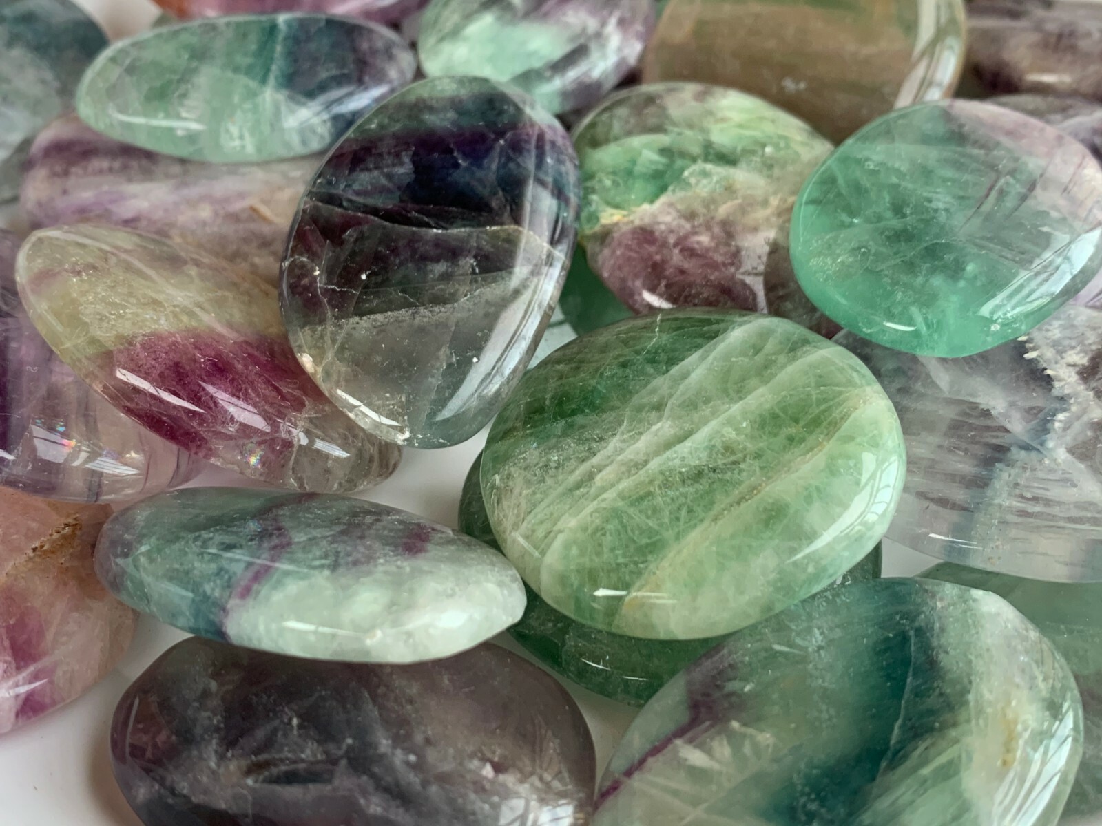 Fluorite Smooth Stone,1.5″-2″ Polished Fluorite Palm Stone, Wholesale Bulk Lot