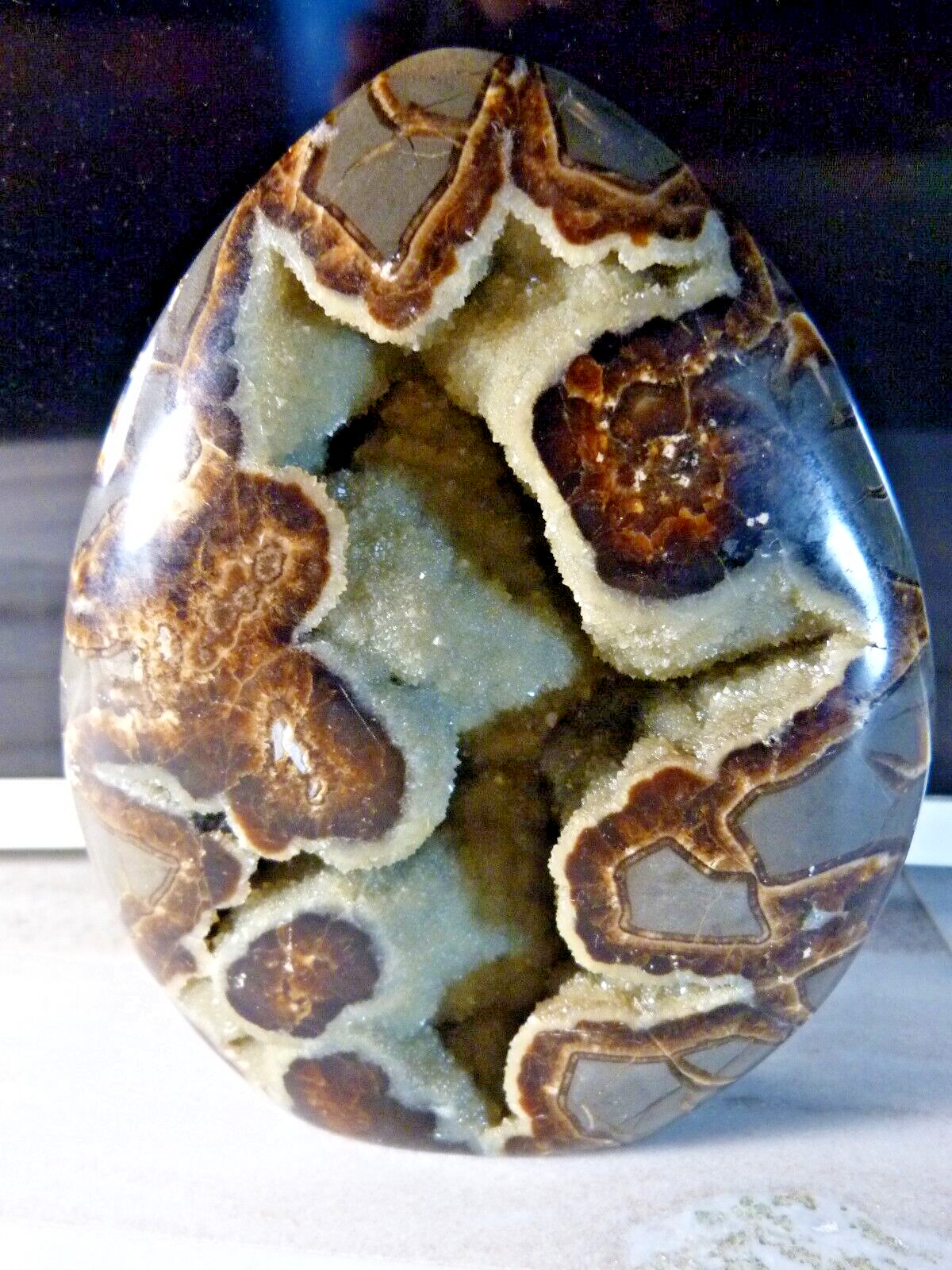 Natural Polished Septarian Geode Crystal 700g 5 1/4 Inches