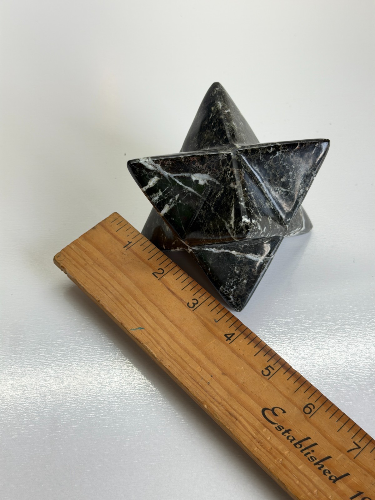 Black Serpentine Merkaba Star Sacred Geometry Crystal Carving 3″ Polished