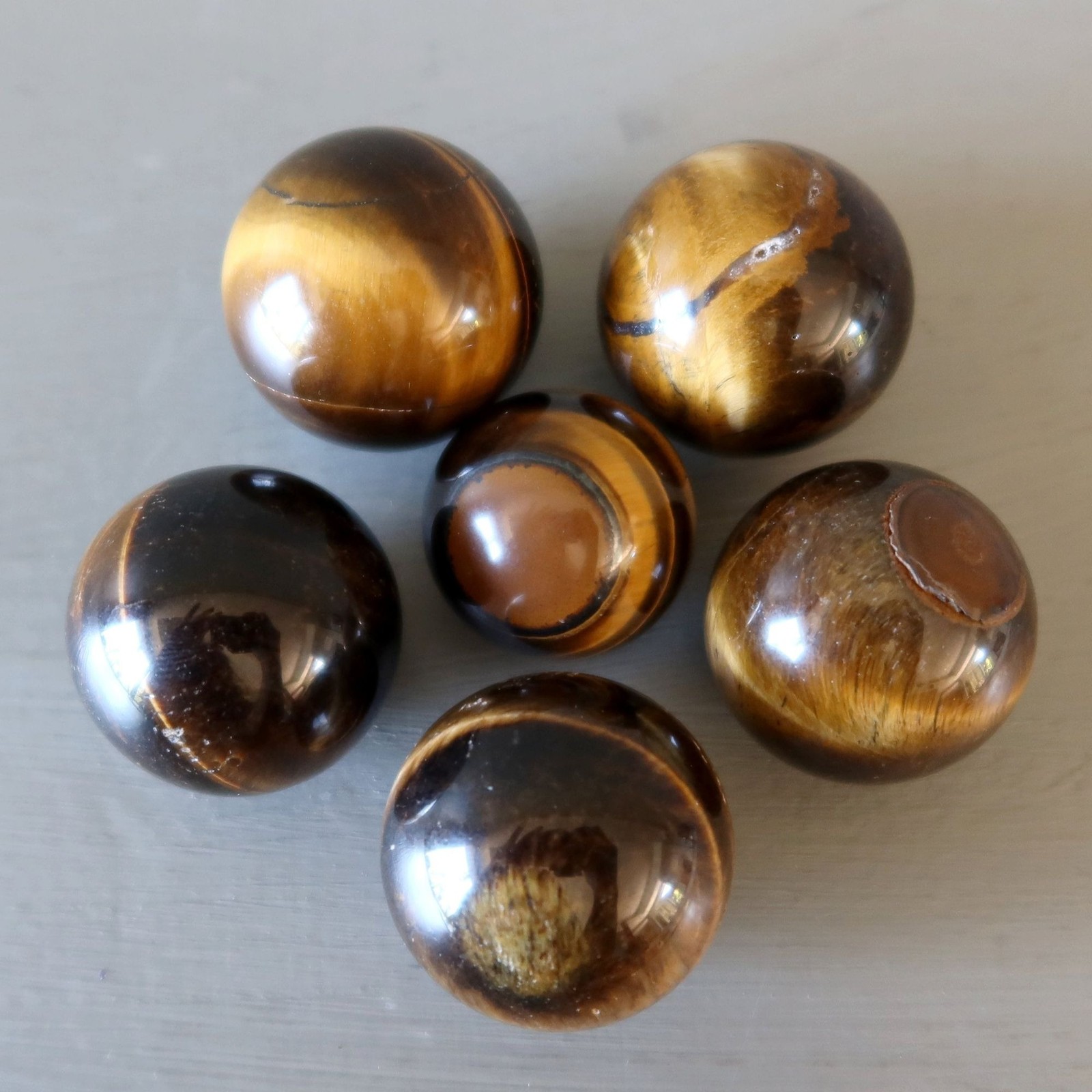 Lot of 6 Tigers Eye Sphere Bundle Golden Brown Crystal Balls Natural Stone Bulk