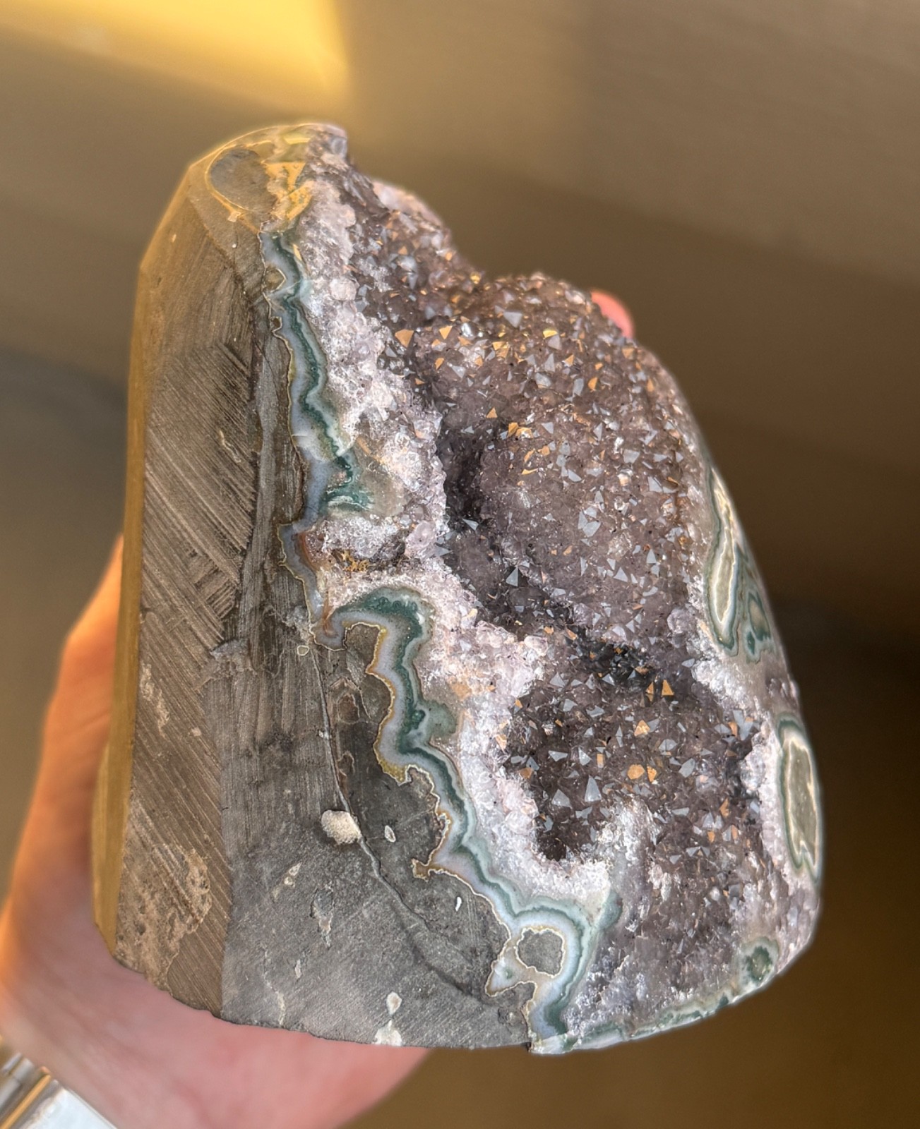 Amethyst Geode Crystal Stromatolite Specimen, Black Amethyst