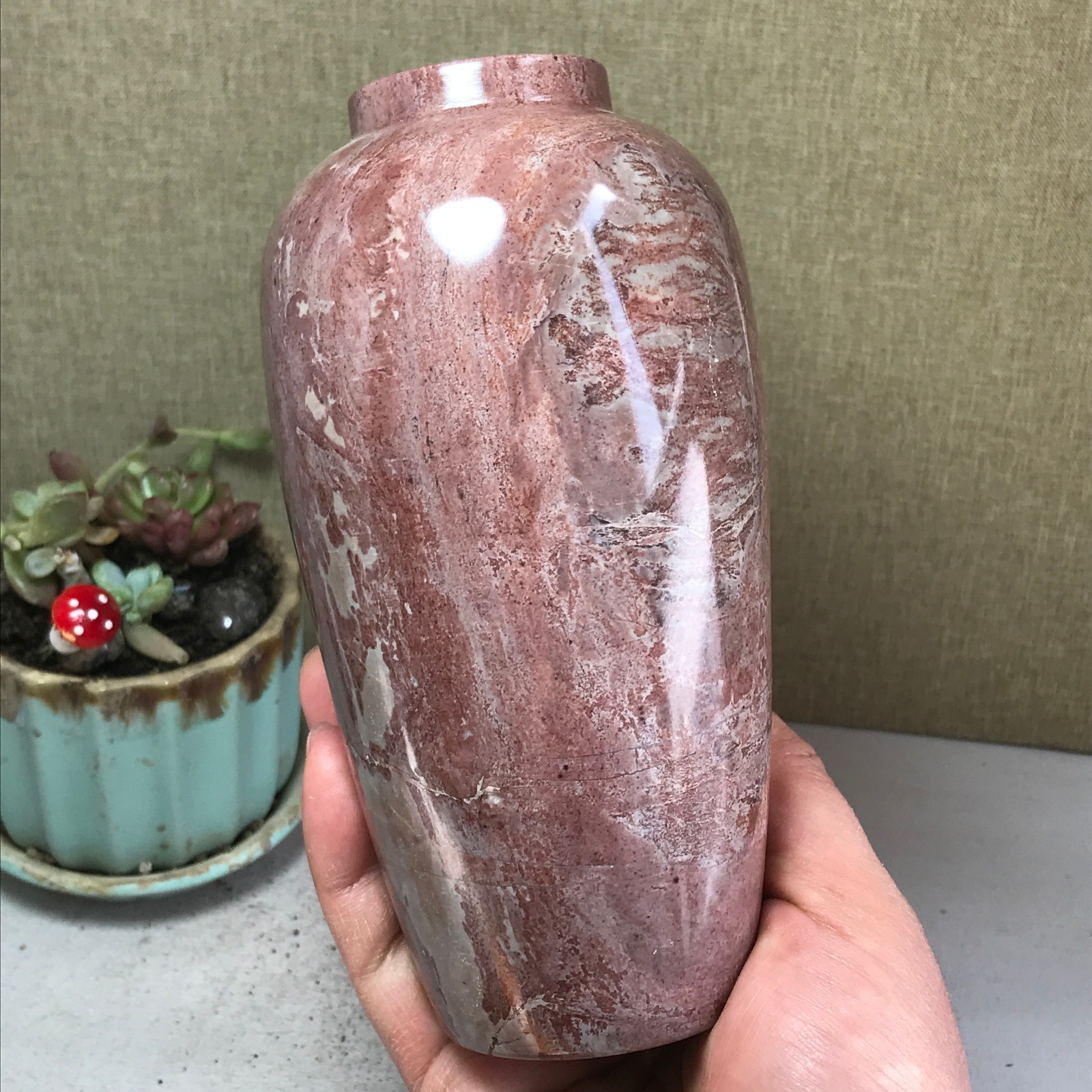 Natural Chinese painting vase stone crystal ornaments for home decoration A4164