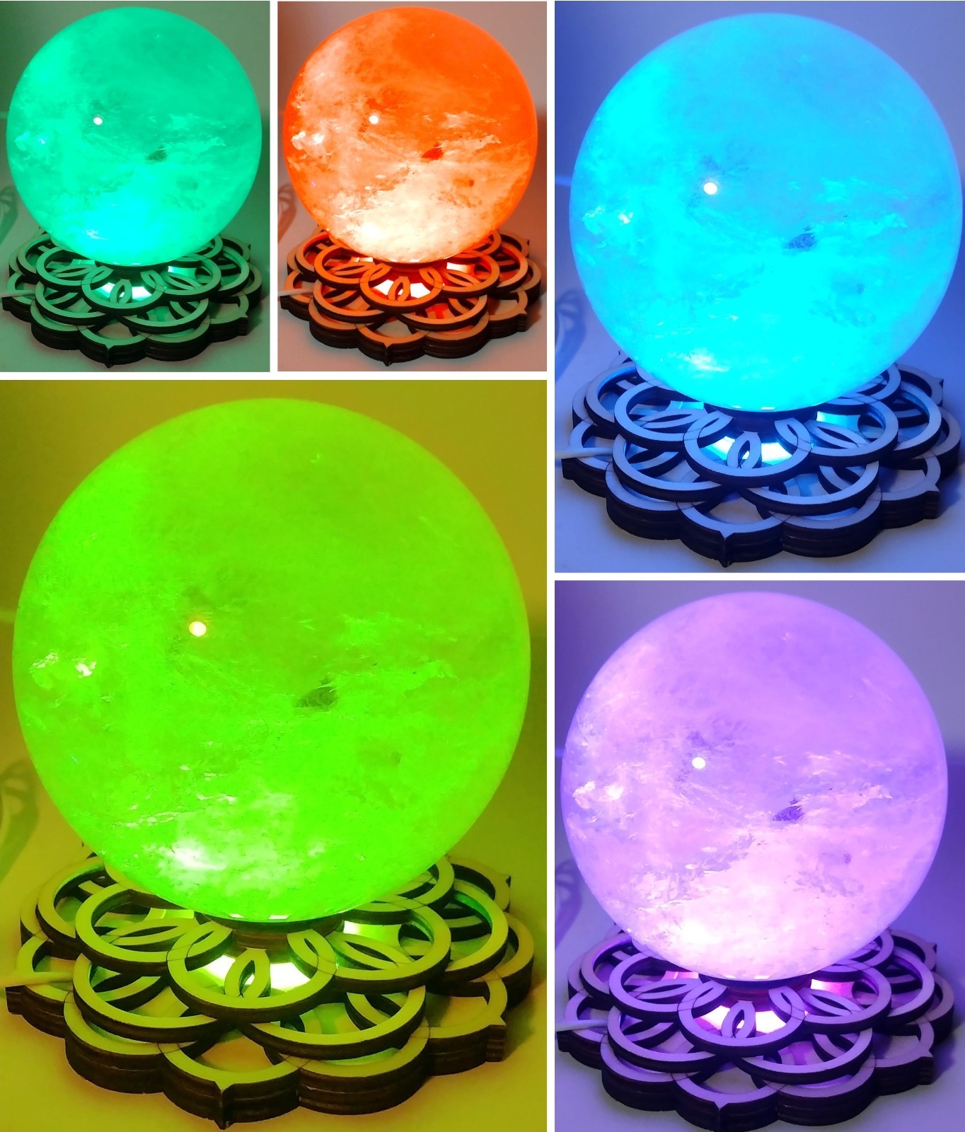 Large Lotus LED Crystal Sphere Stand Color Changing USB Light Display Base