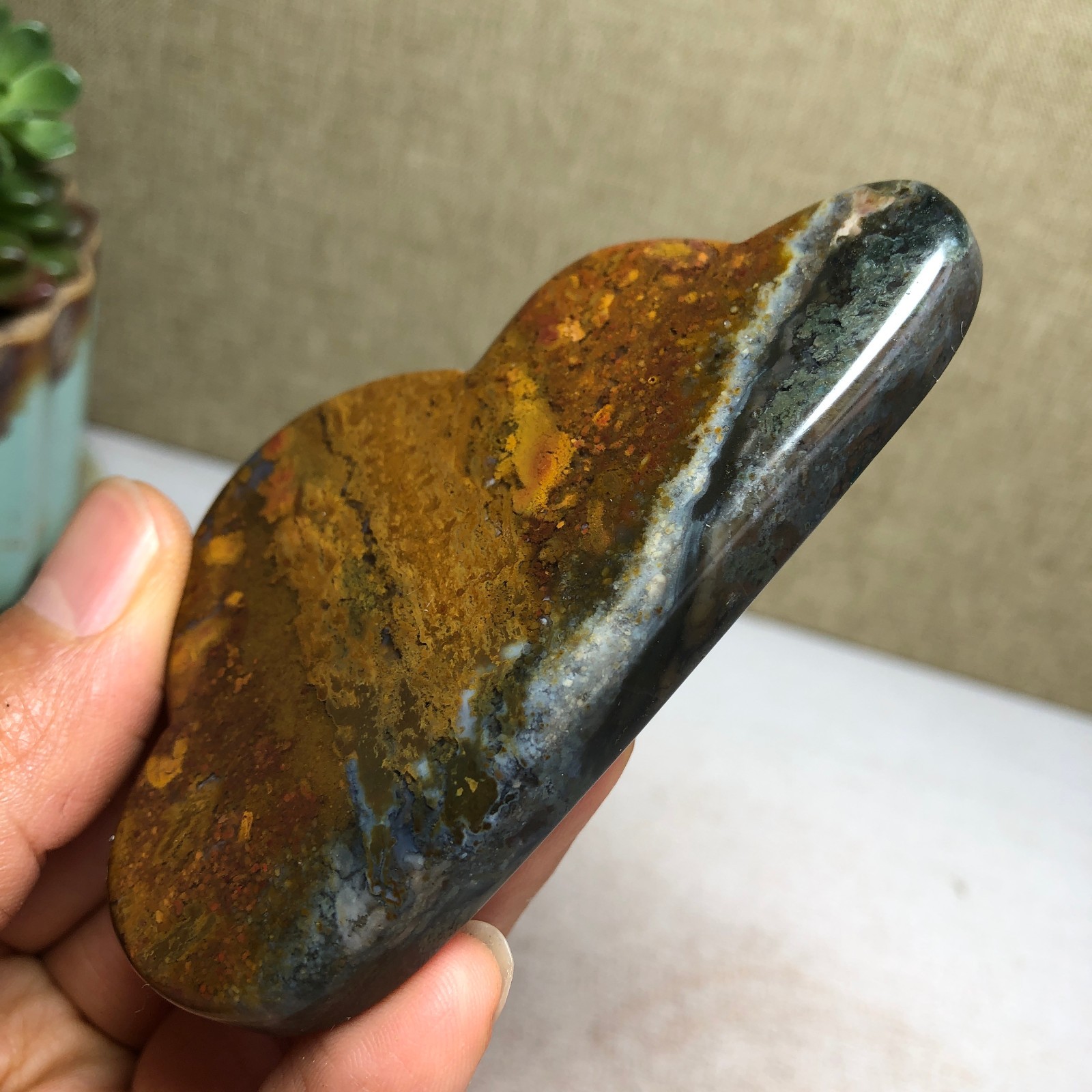 85mm Natural Ocean Jasper Hand carved clouds Crystal specimens 76g A4469