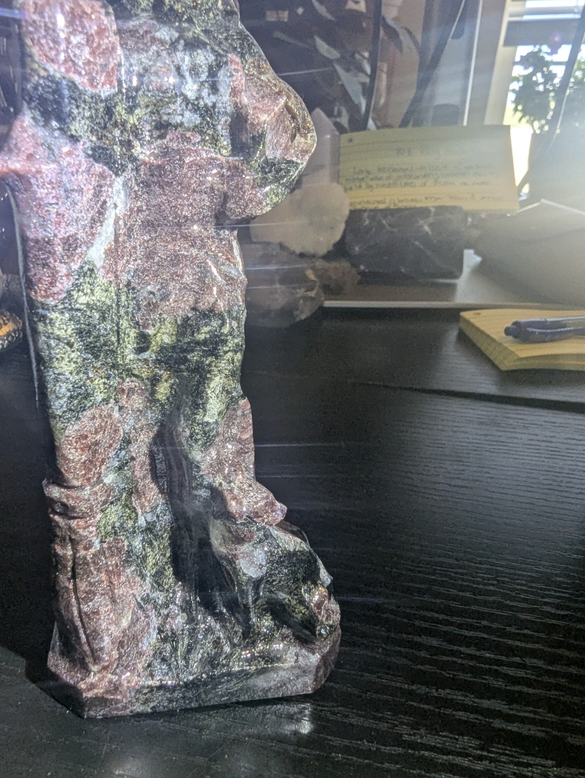Natural Garnet Witch Carving with Cat | Hand-Carved Crystal Figurine | 6.5″ Tall