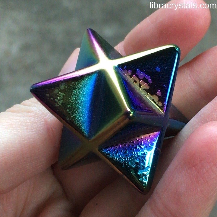 Titanium Aura Merkaba Star Crystal Rainbow Iridescent Sacred Geometry Decor 1.5″