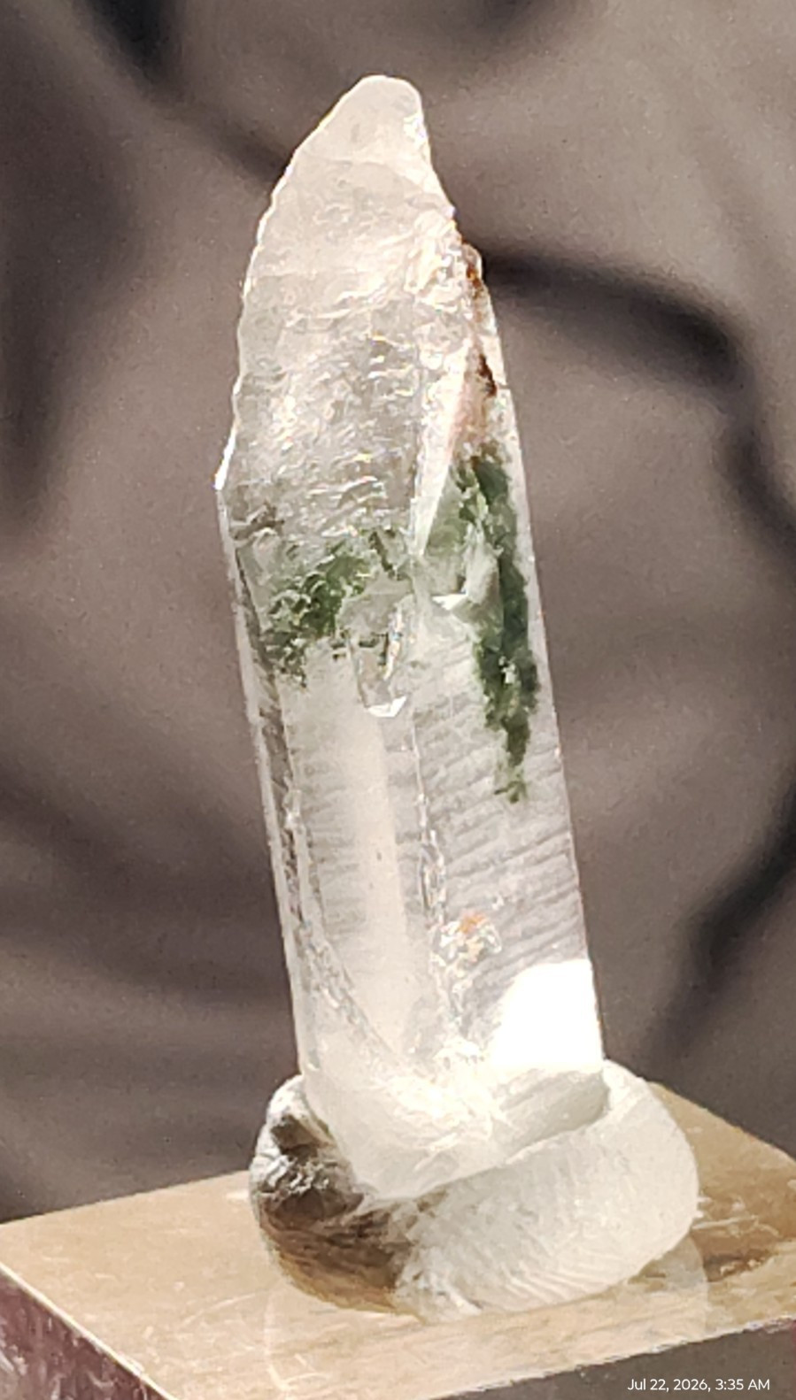 34mmNatural Striated Green Phantom Quartz, Sichuan China–Mossy Epidote Inclusion