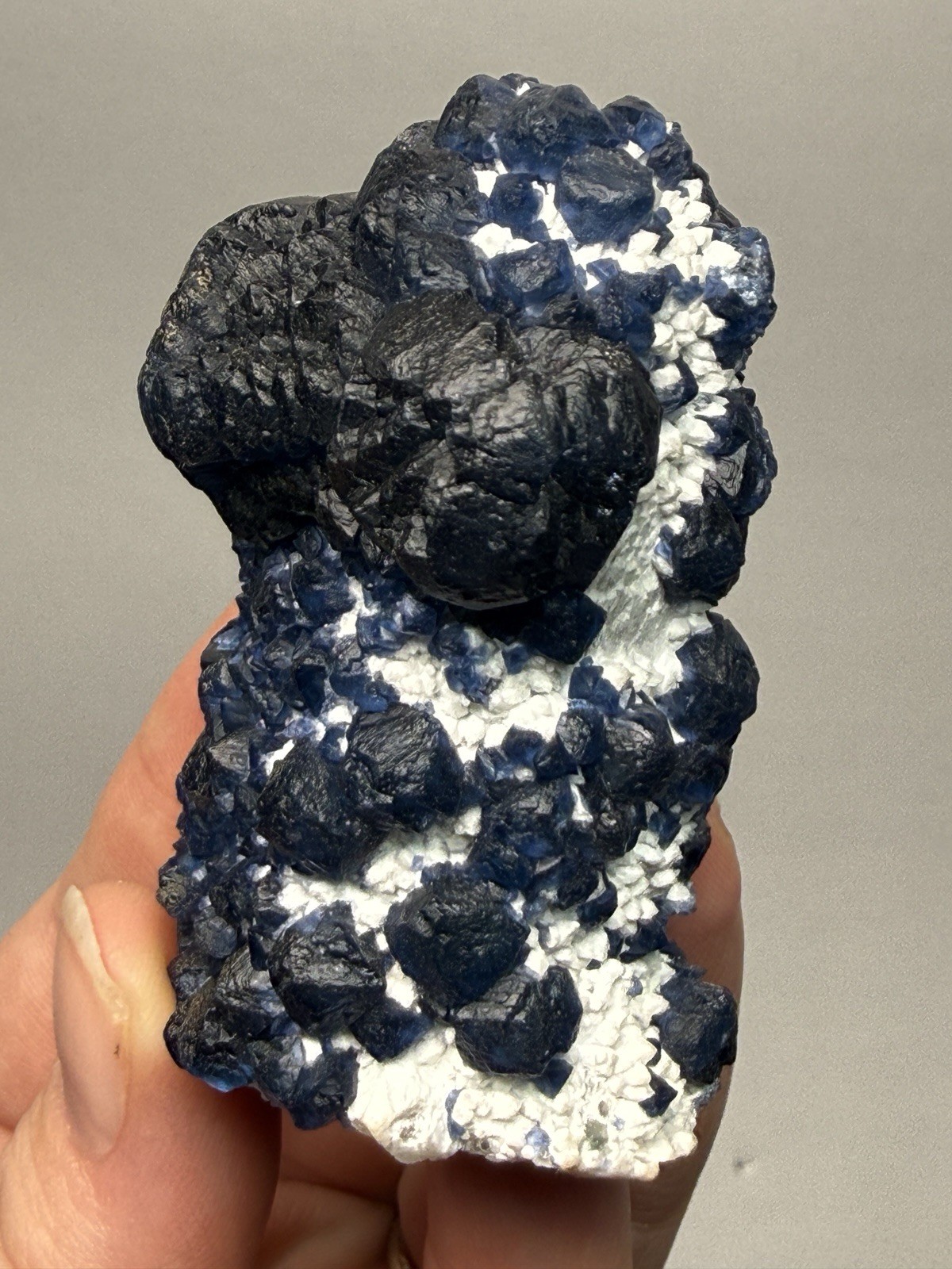 Superb Blueberry Fluorite on Candle Quartz |Huanggang Liang Mine, Inner Mongolia