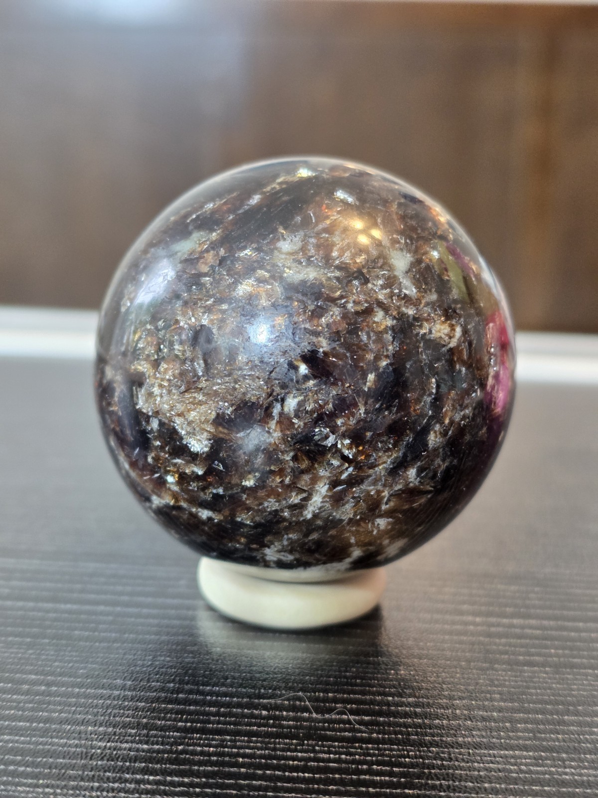 Golden Brown Mica Sphere Flashy Reflective Lepidolite Crystal Ball 2.5” Healing