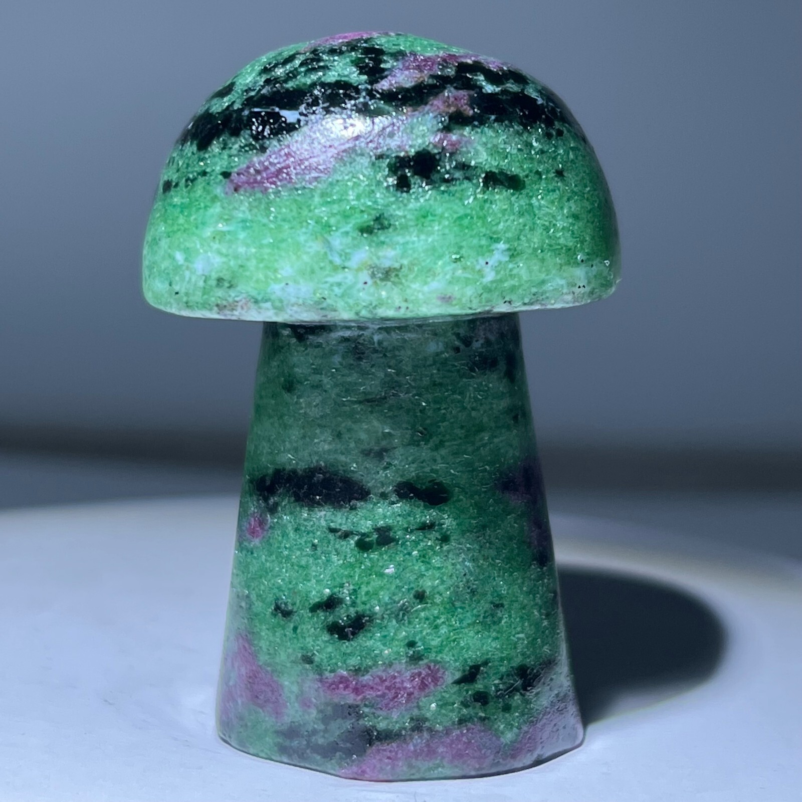 Natural quartz red green treasure, carved and polished, mushroom, reiki ener