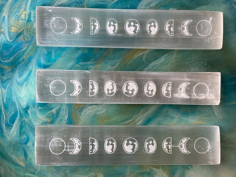 8” Moon Phase Wand, Selenite Gemstone, White Selenite, Gypsum Crystals, Selenite
