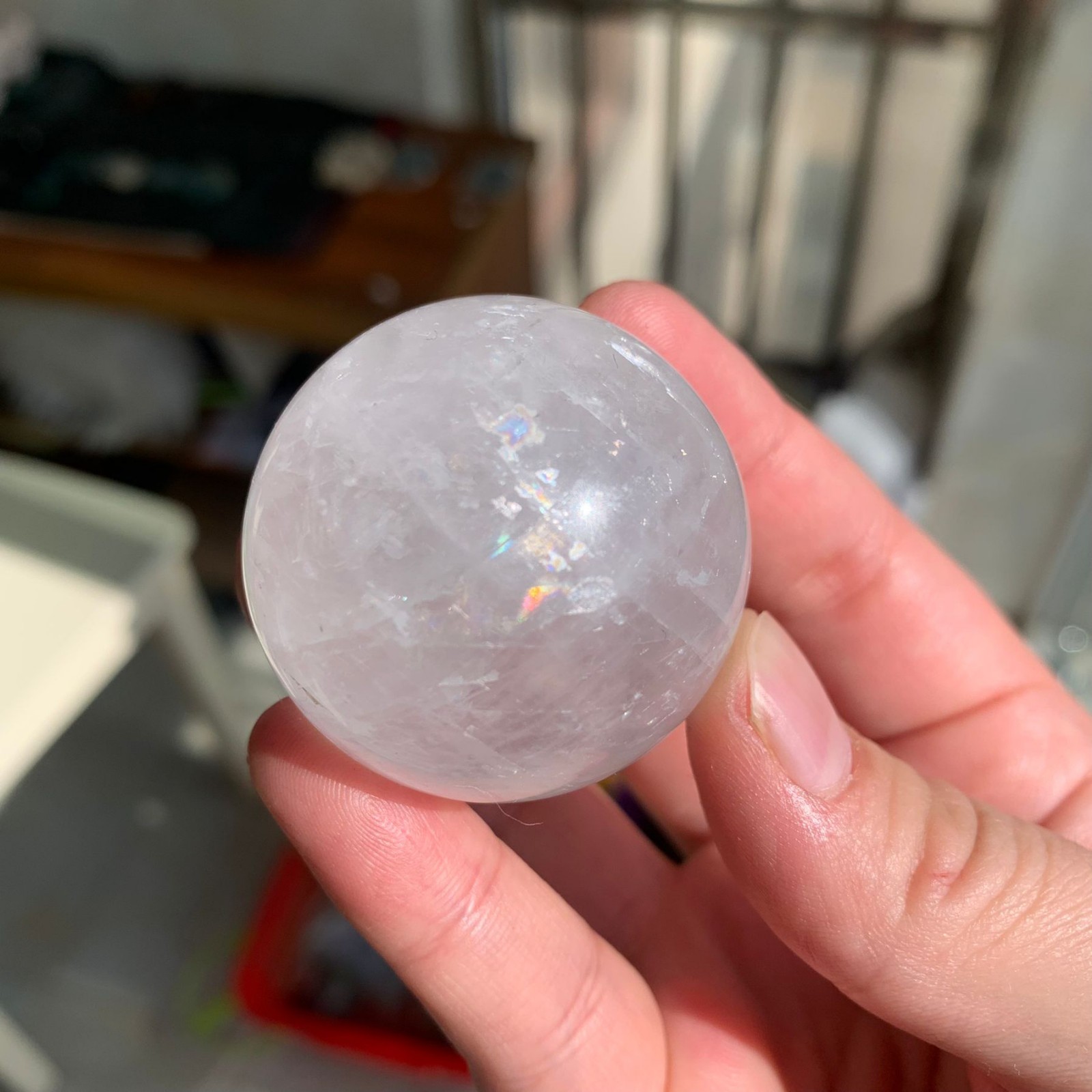 40mm 92g Clear Calcite Sphere Rainbow Energy Crystal Spiritual Altar Decor