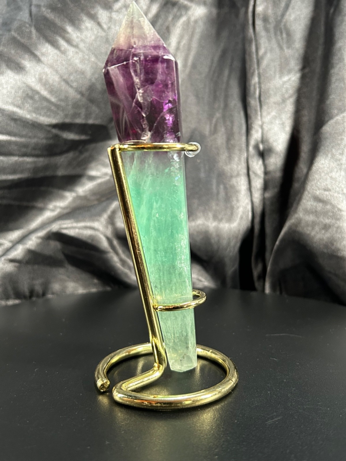 6″ Rainbow Fluorite Wand With Metal Stand 6oz (170 grams)