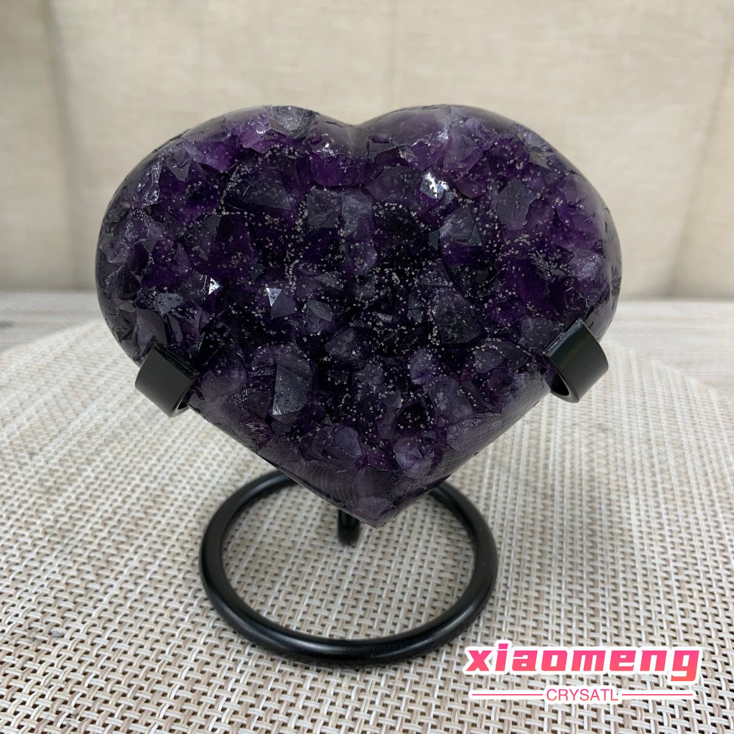 350G Natural Agate Amethyst Heart Crystal Pendant Healing Decor With Stand