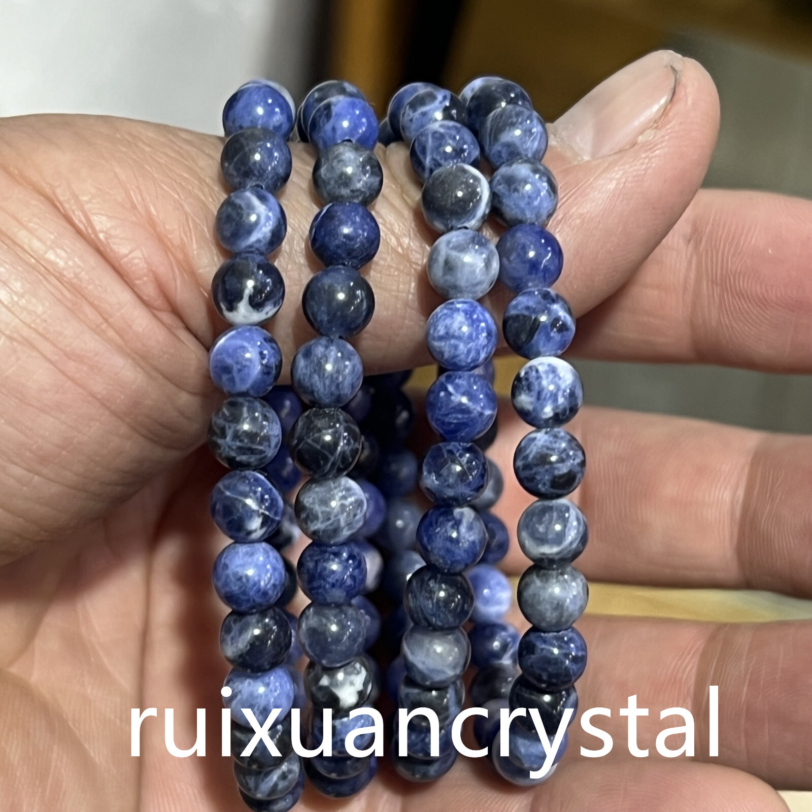 Wholesale Lot 6pcs Natural Blue-vein stone 6 mm 7.5″Crystal Stretch Bracelet