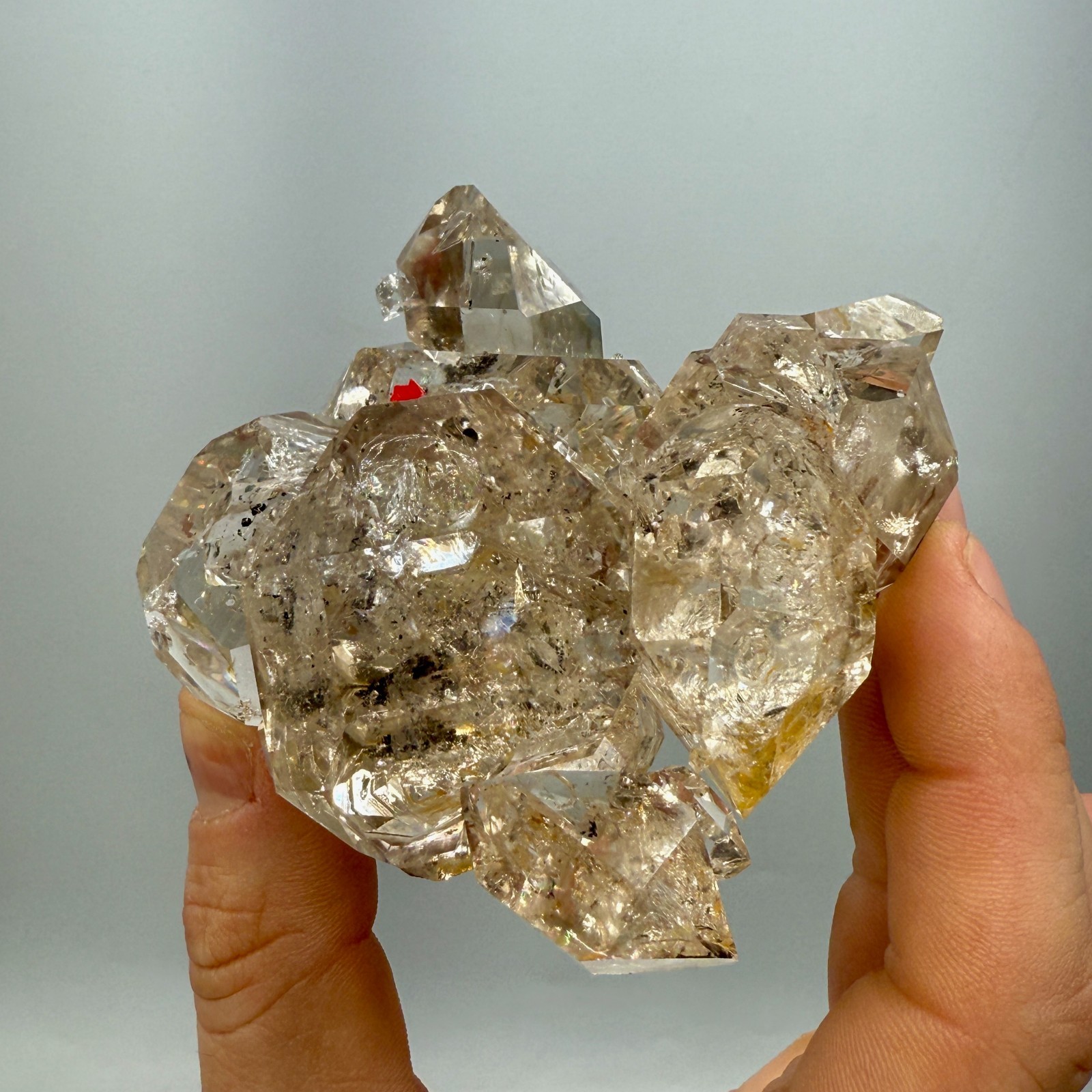 320 g Enhydro Herkimer Diamond Gem Cluster w/ Moving Bubble, Smoky Phantoms