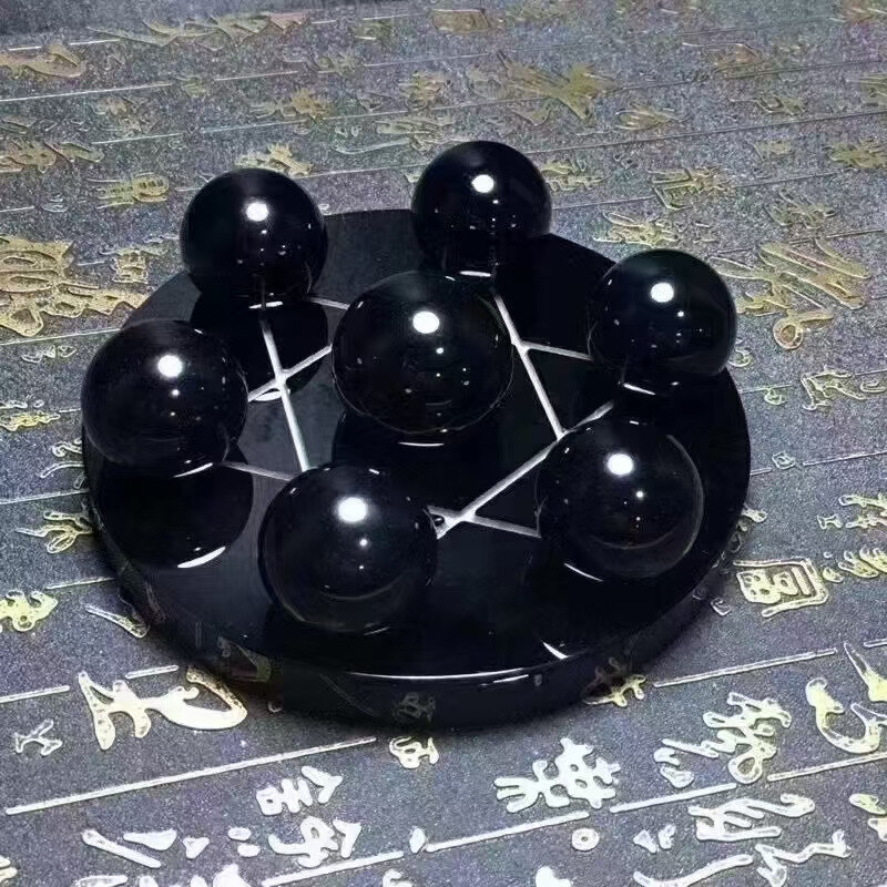 7pcs Natural Obsidian Healing Crystal Ball Quartz Seven Star Group Sphere+stand