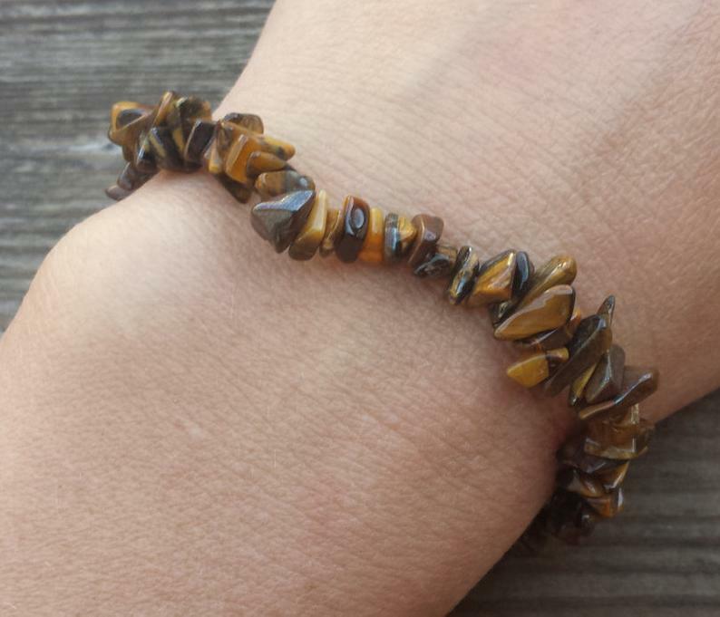 NATURAL TIGER EYE STONE GEMSTONE STRETCHY CHIP BRACELET