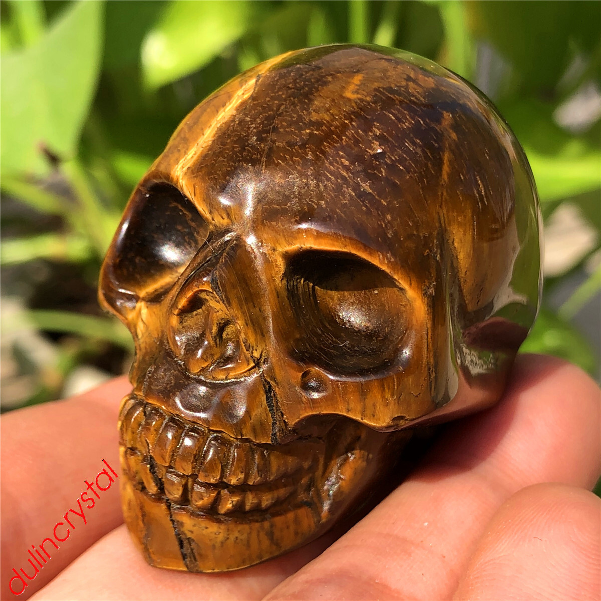 2” Natural Tiger eye skull quartz crystal carved skull gem reiki healing