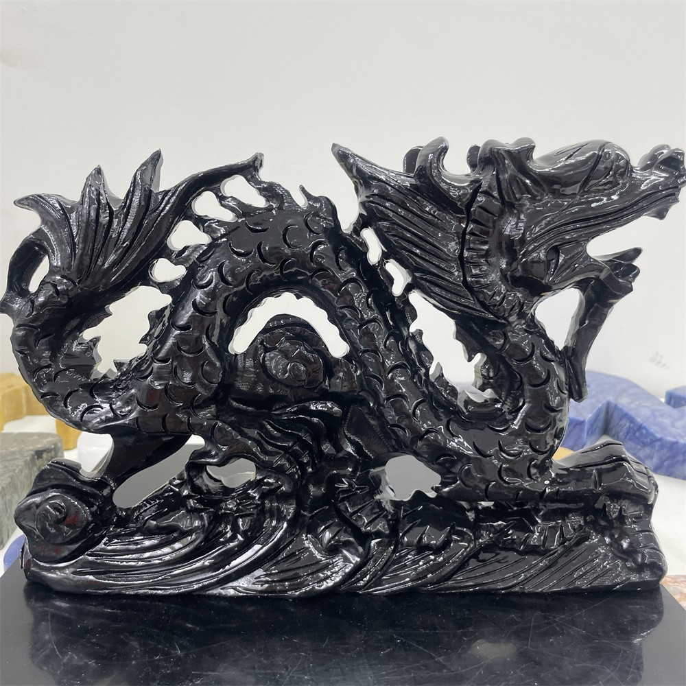8.2LB 11.2″Natural Black Obsidian Dragon Crystal Healing Decor Ornament Reiki