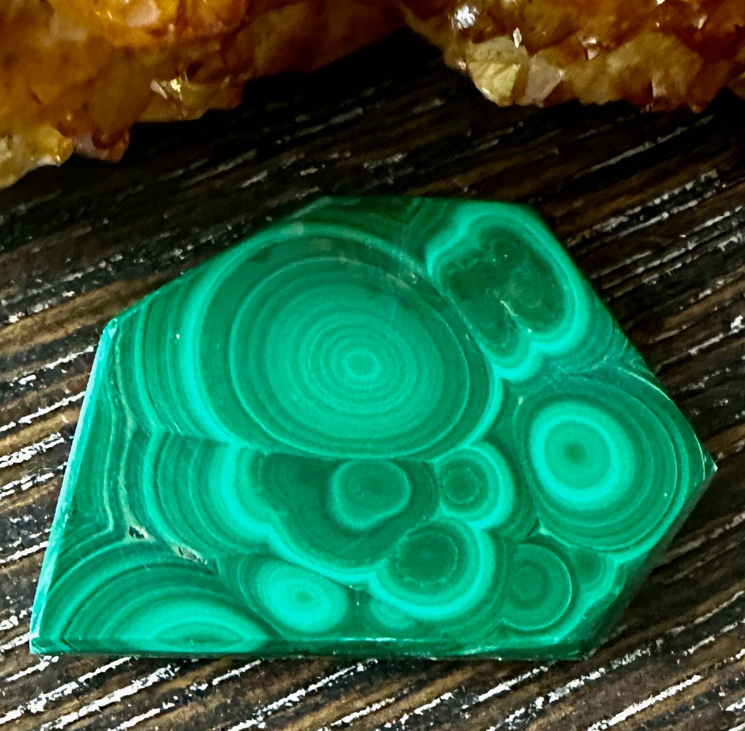 Stunning Malachite Slab – 55mm x 40mm – Excellent Bullseye Pattern