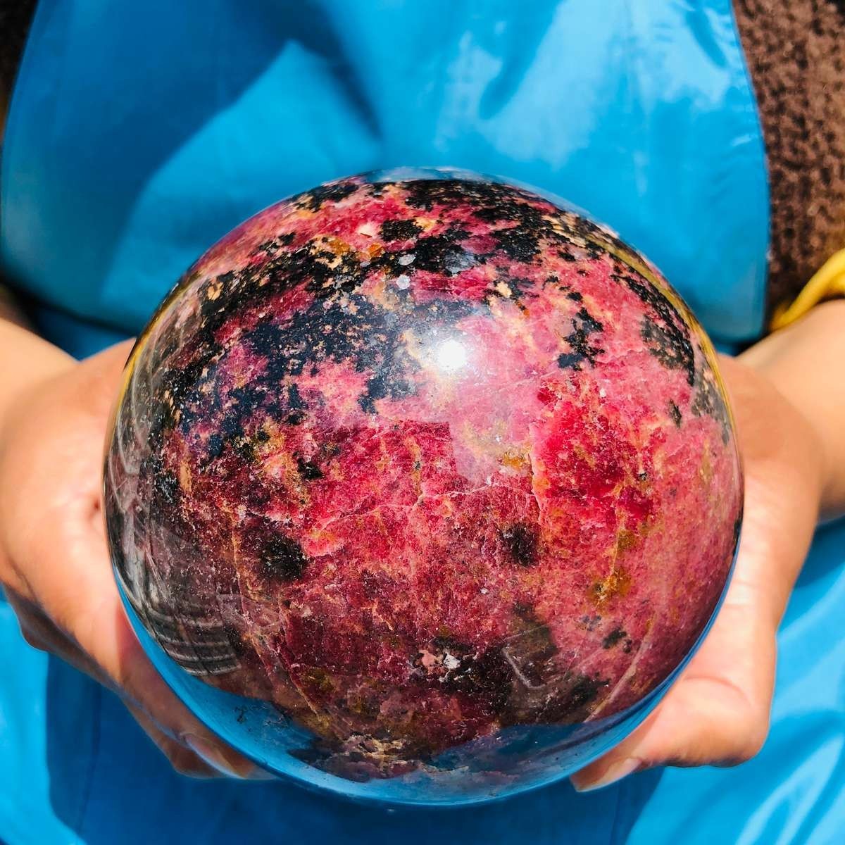 6.35LB Natural Rhodonite Crystal Sphere Pink Black Healing Gem Stone 4800