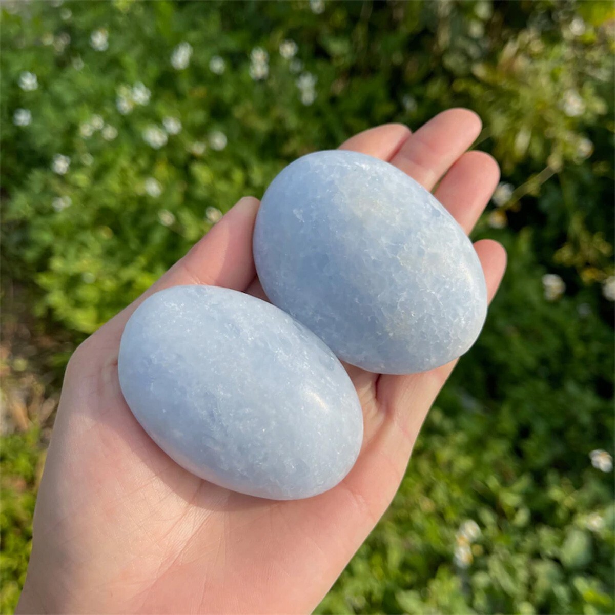 Natural Celestite Egg Polished Tumbled Stone Healing Crystal Pocket Palm Stone