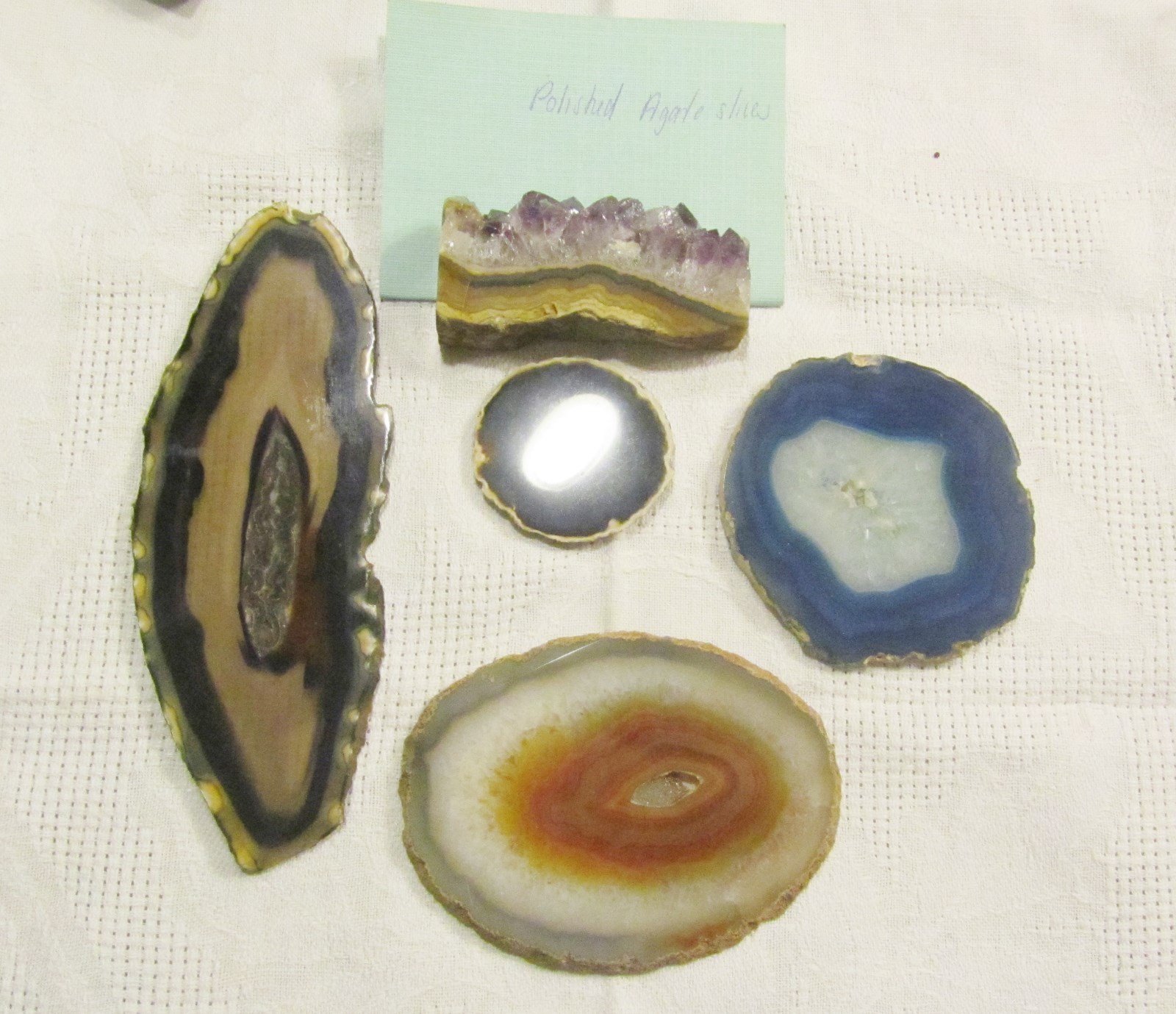 Lot of 5 pieces polished Agate lot collection – blue brown purple orange SML