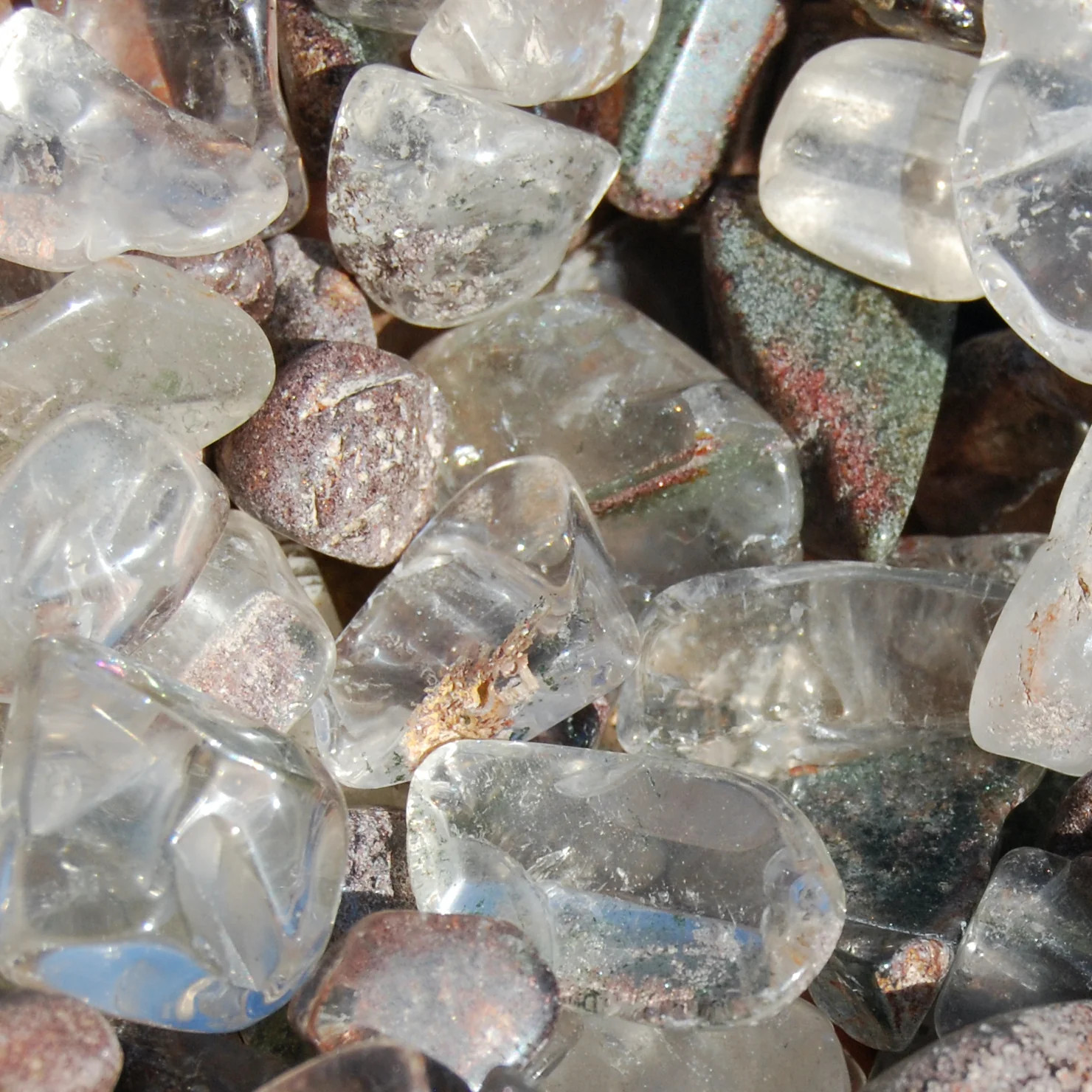 10pcs Lodolite Garden Quartz Crystal Tumbled Stones, Extra Small Crystal Set